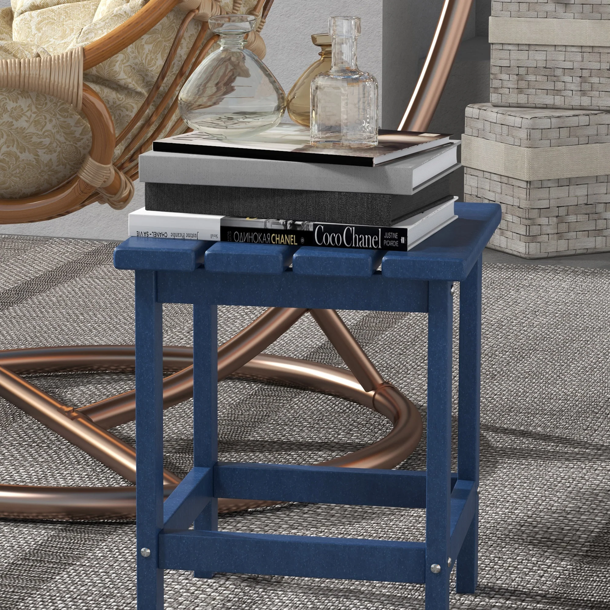 15" Patio Accent Table, Square Coffee Table for Indoor Outdoor, Blue - Image 10