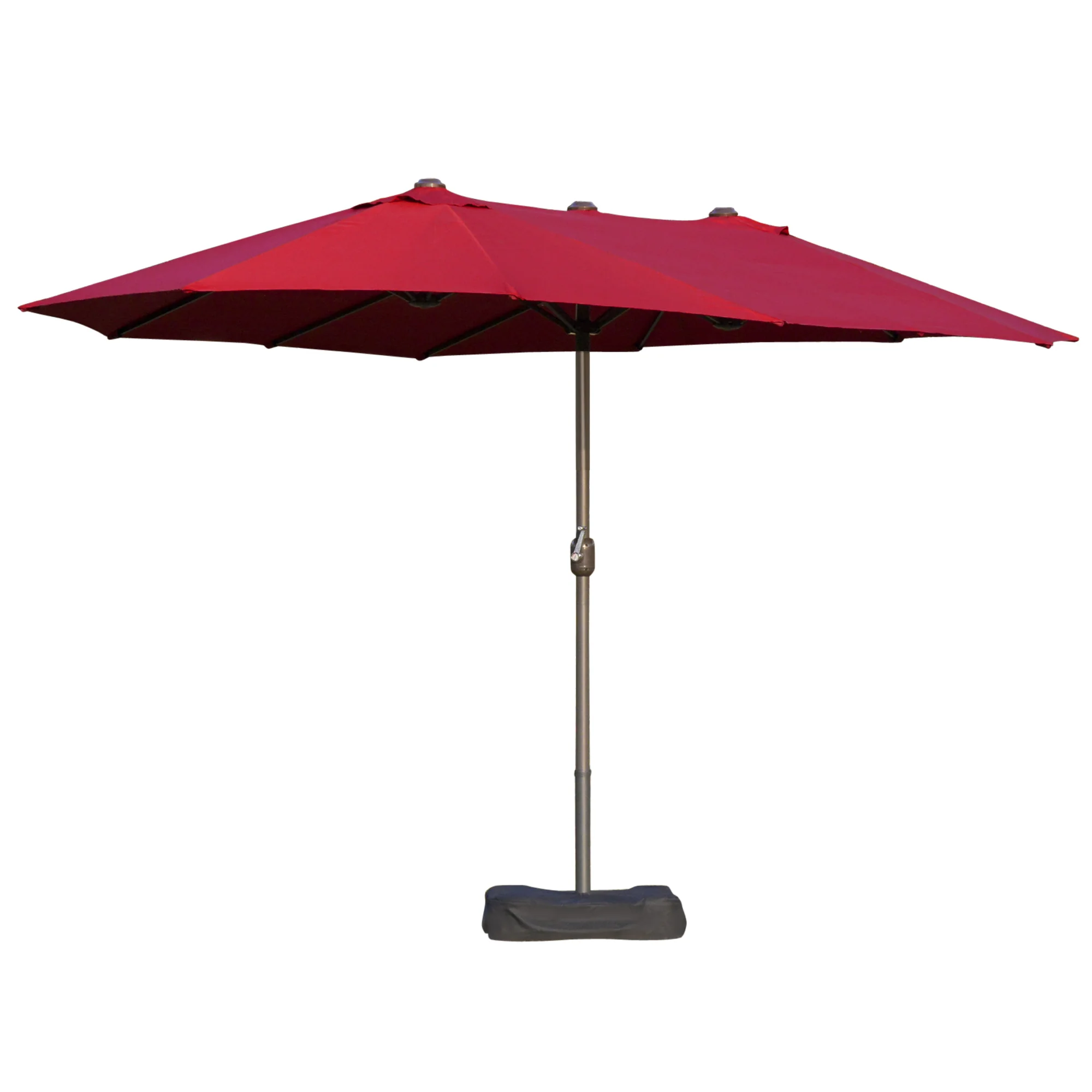 15' Rectangular Double-Sided Market Umbrella w/ Base, UV Protection & Crank, Wine Red