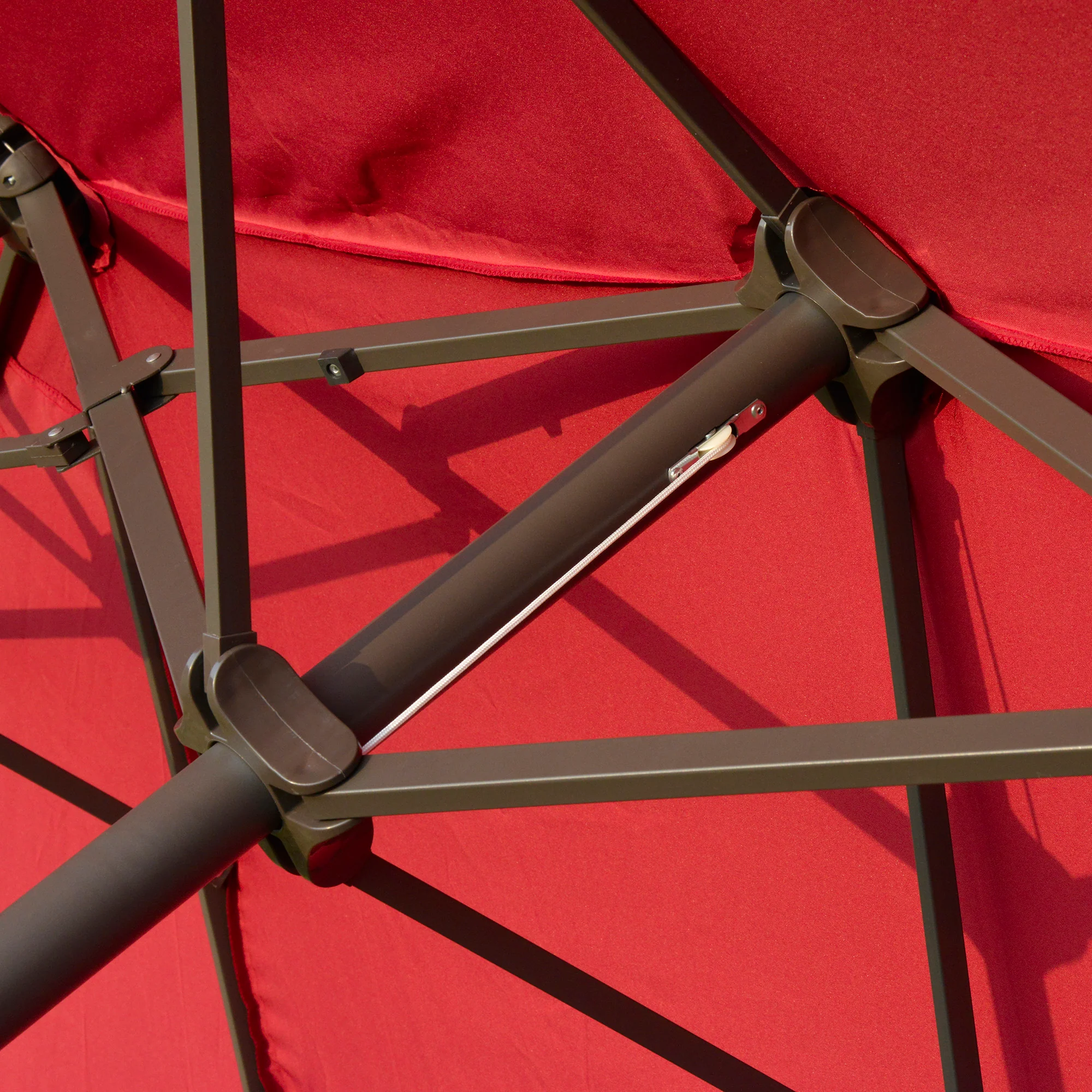15' Rectangular Double-Sided Market Umbrella w/ Base, UV Protection & Crank, Wine Red - Image 10
