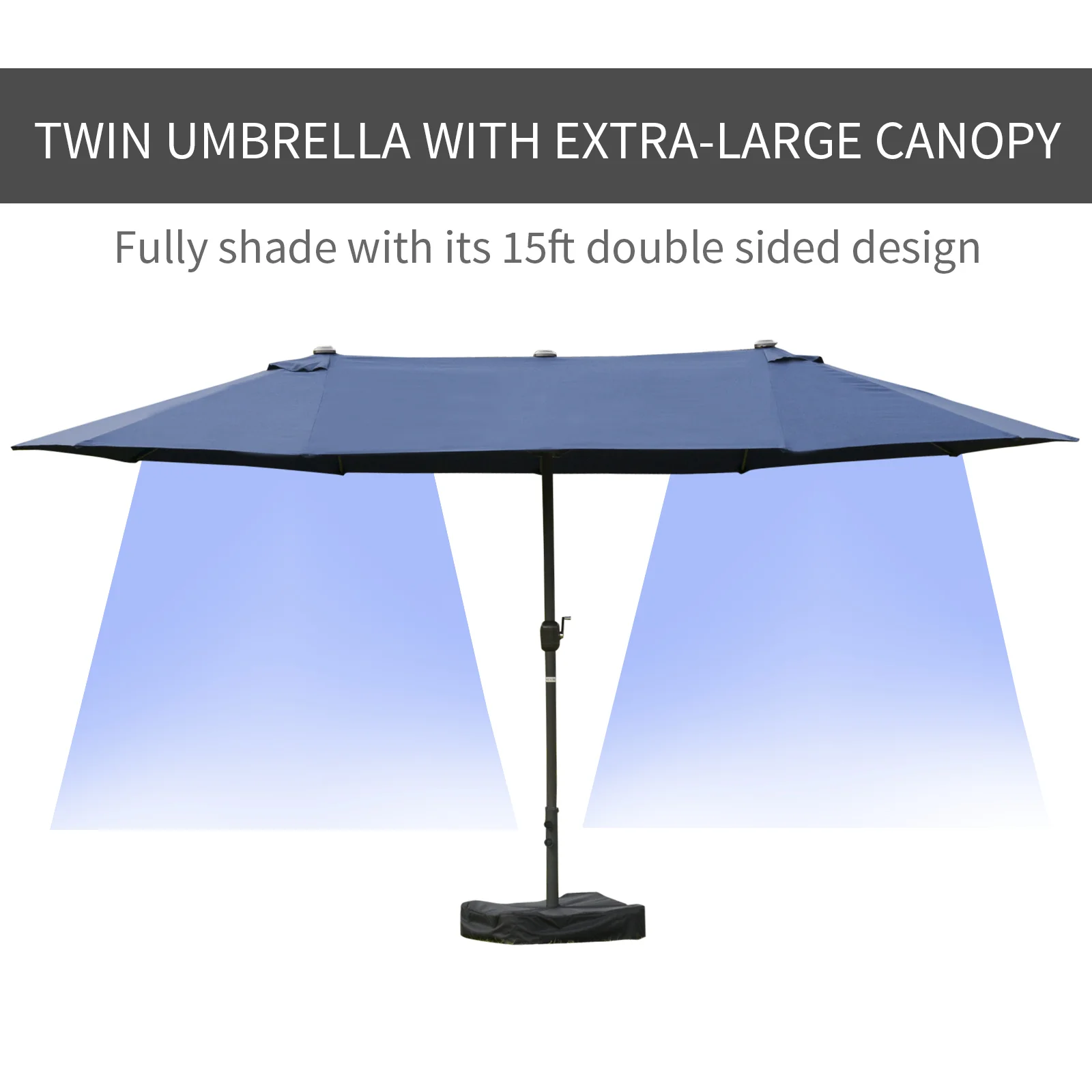15' Steel Rectangular Double-Sided Patio Umbrella with Crank & Sun Protection, Dark Blue - Image 6