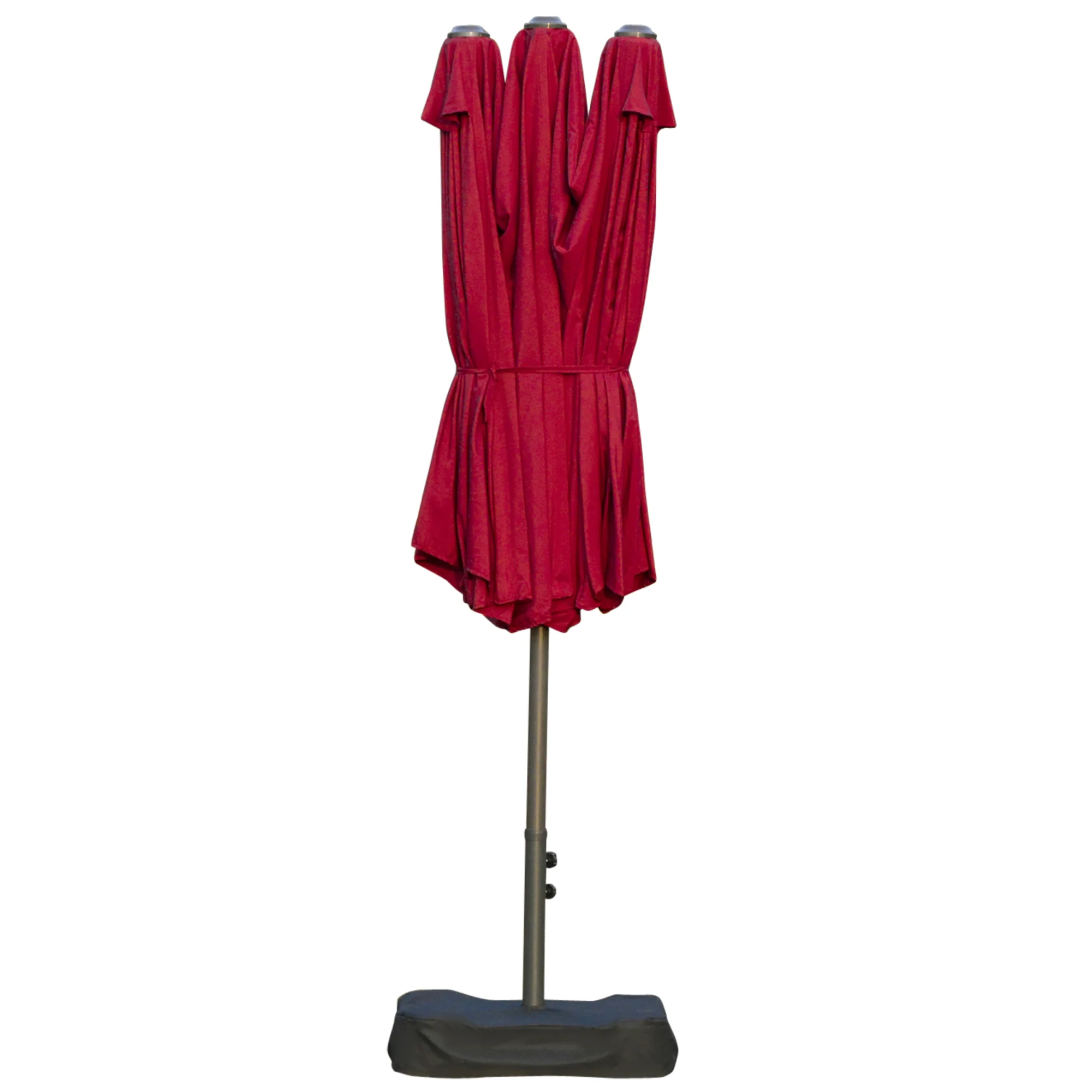 15' Rectangular Double-Sided Market Umbrella w/ Base, UV Protection & Crank, Wine Red - Image 2