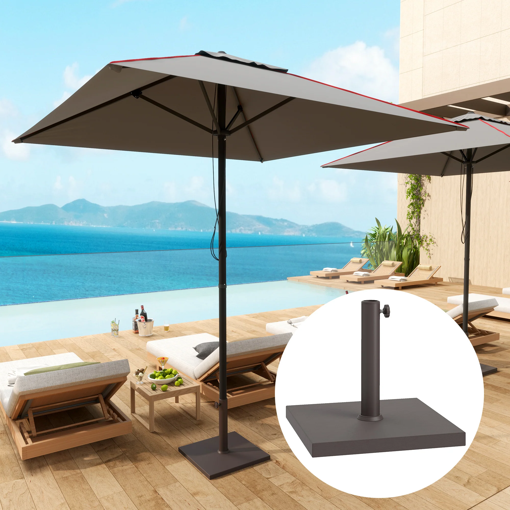 Patio Umbrella Base, 32 lbs Concrete Heavy Duty Umbrella Base, Outdoor Umbrella Stand Patio Umbrella Holder for 1.5"/1.9" Umbrella Poles for Outdoor, Lawn, Poolside, Brown - Image 3