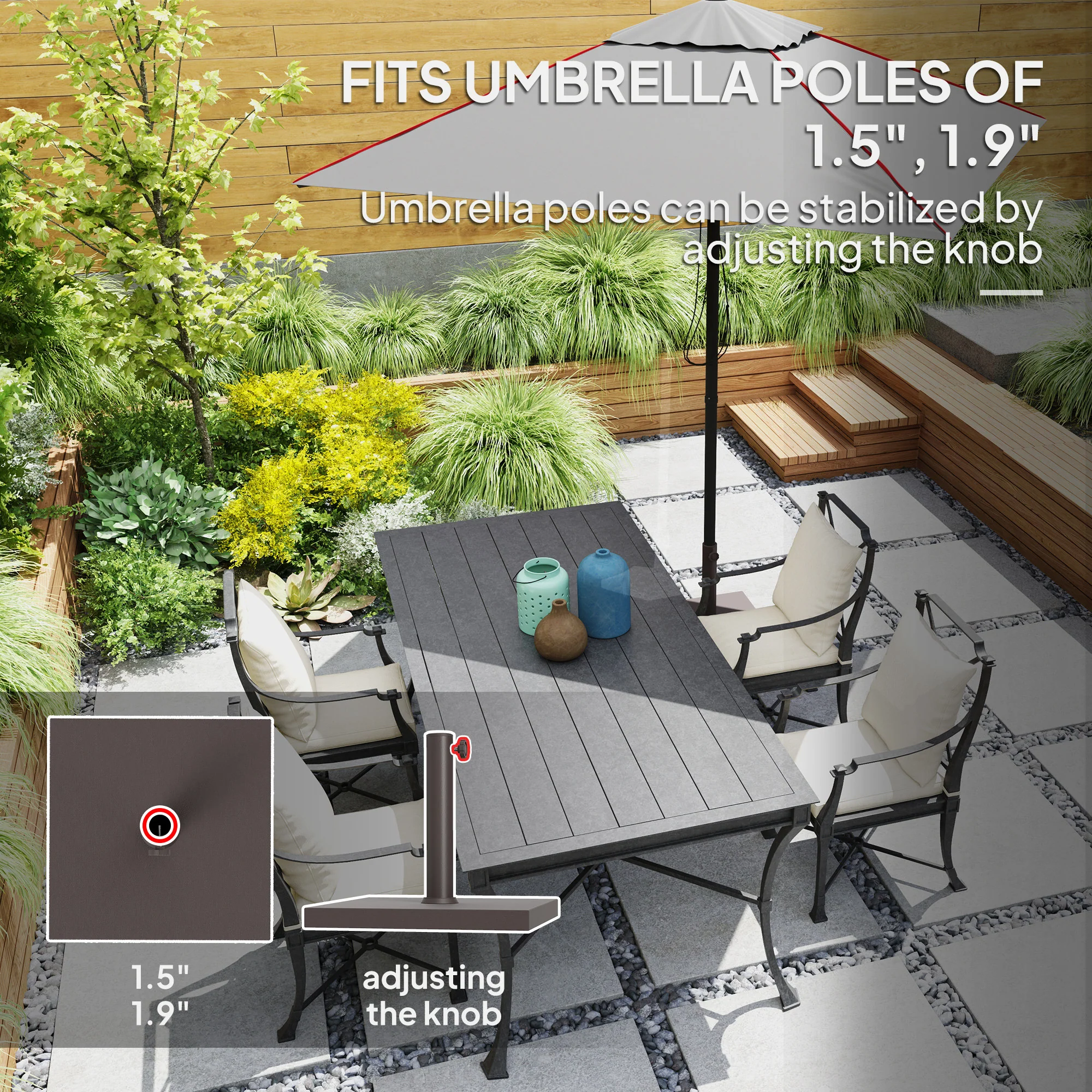 Patio Umbrella Base, 32 lbs Concrete Heavy Duty Umbrella Base, Outdoor Umbrella Stand Patio Umbrella Holder for 1.5"/1.9" Umbrella Poles for Outdoor, Lawn, Poolside, Brown - Image 6