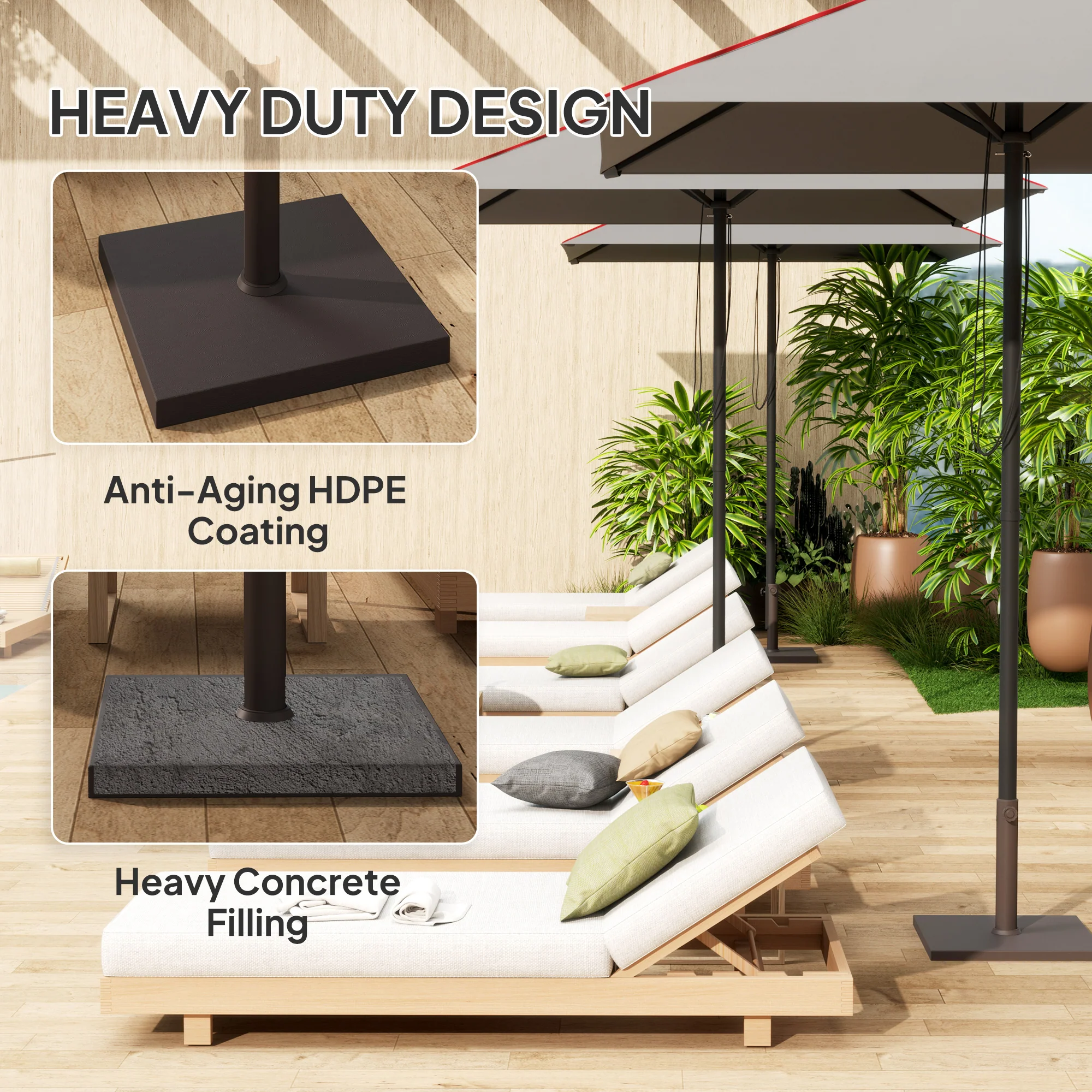 Patio Umbrella Base, 32 lbs Concrete Heavy Duty Umbrella Base, Outdoor Umbrella Stand Patio Umbrella Holder for 1.5"/1.9" Umbrella Poles for Outdoor, Lawn, Poolside, Brown - Image 7