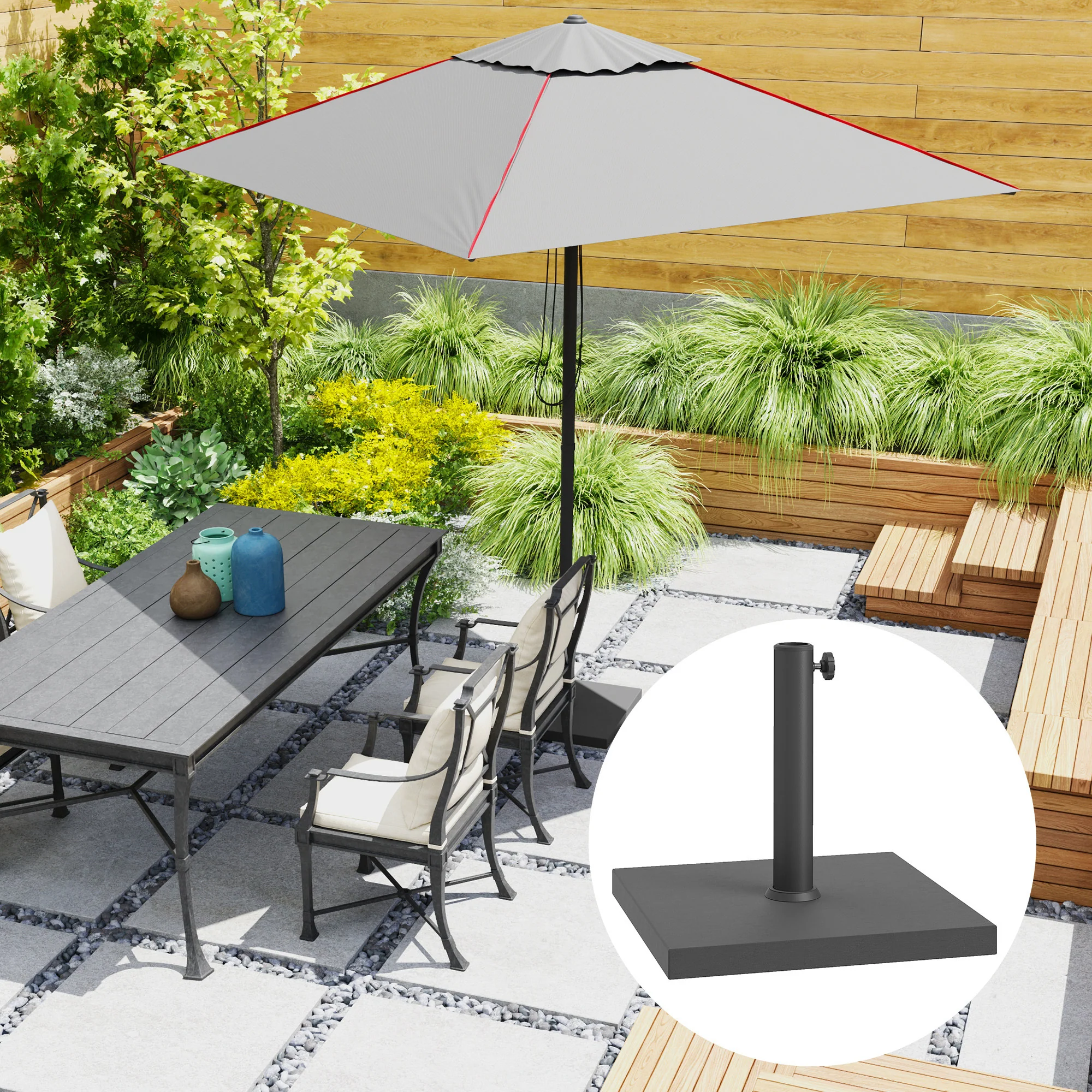 Patio Umbrella Base, 32 lbs Concrete Heavy Duty Umbrella Base, Outdoor Umbrella Stand Patio Umbrella Holder for 1.5"/1.9" Umbrella Poles for Outdoor, Lawn, Poolside, Black - Image 4