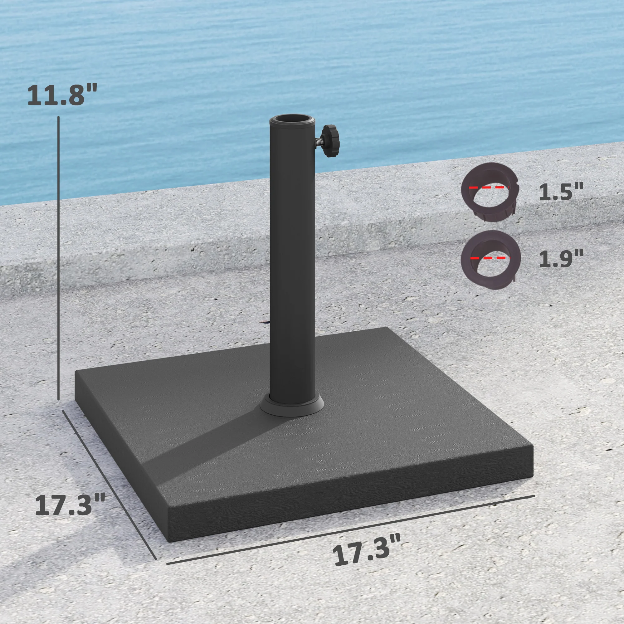 Patio Umbrella Base, 32 lbs Concrete Heavy Duty Umbrella Base, Outdoor Umbrella Stand Patio Umbrella Holder for 1.5"/1.9" Umbrella Poles for Outdoor, Lawn, Poolside, Black - Image 5