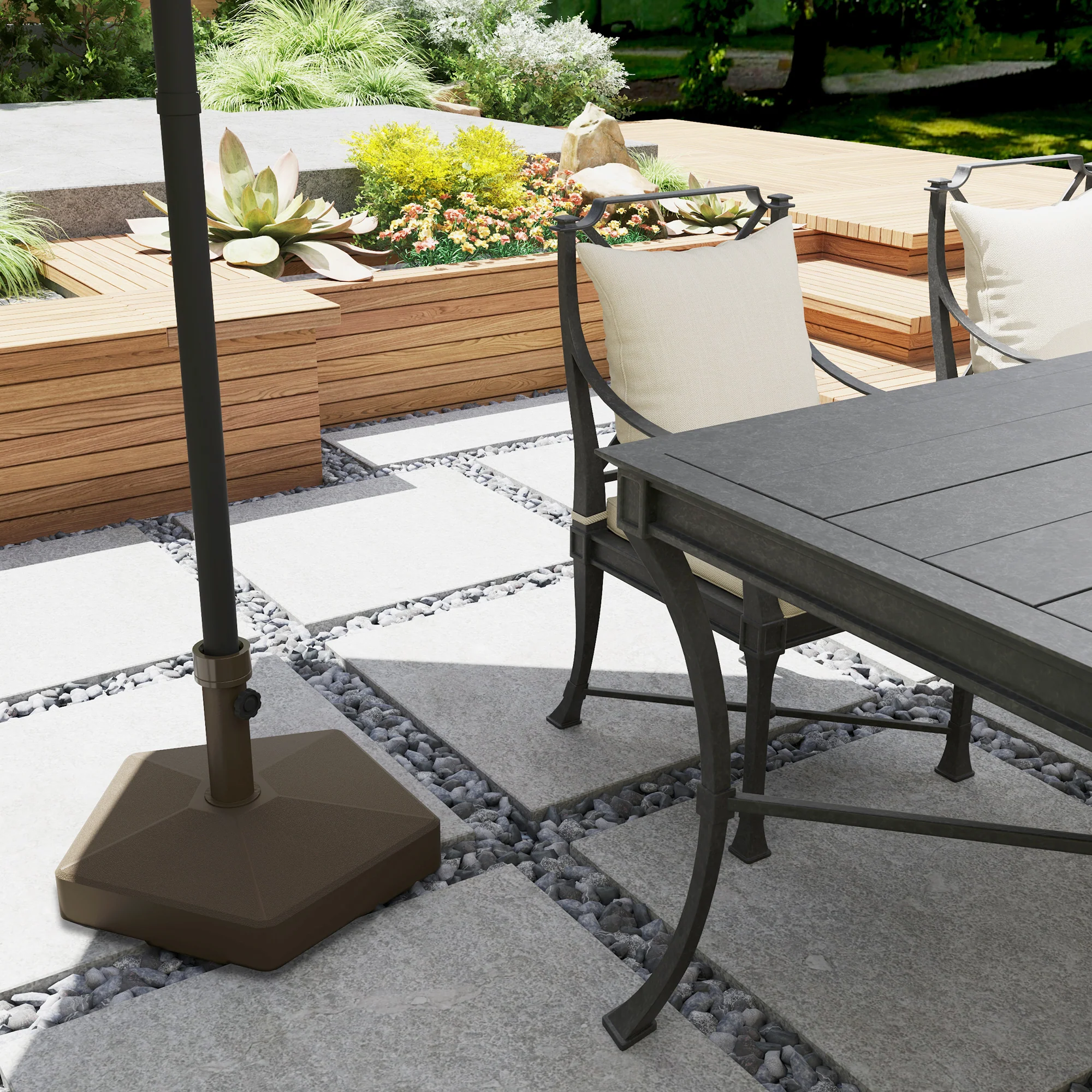 Patio Umbrella Base Holder, Heavy Duty Outdoor Umbrella Stand Base, Filled Up to 42lbs with Stand or 33lbs with Water for Garden, Poolside, Brown - Image 10