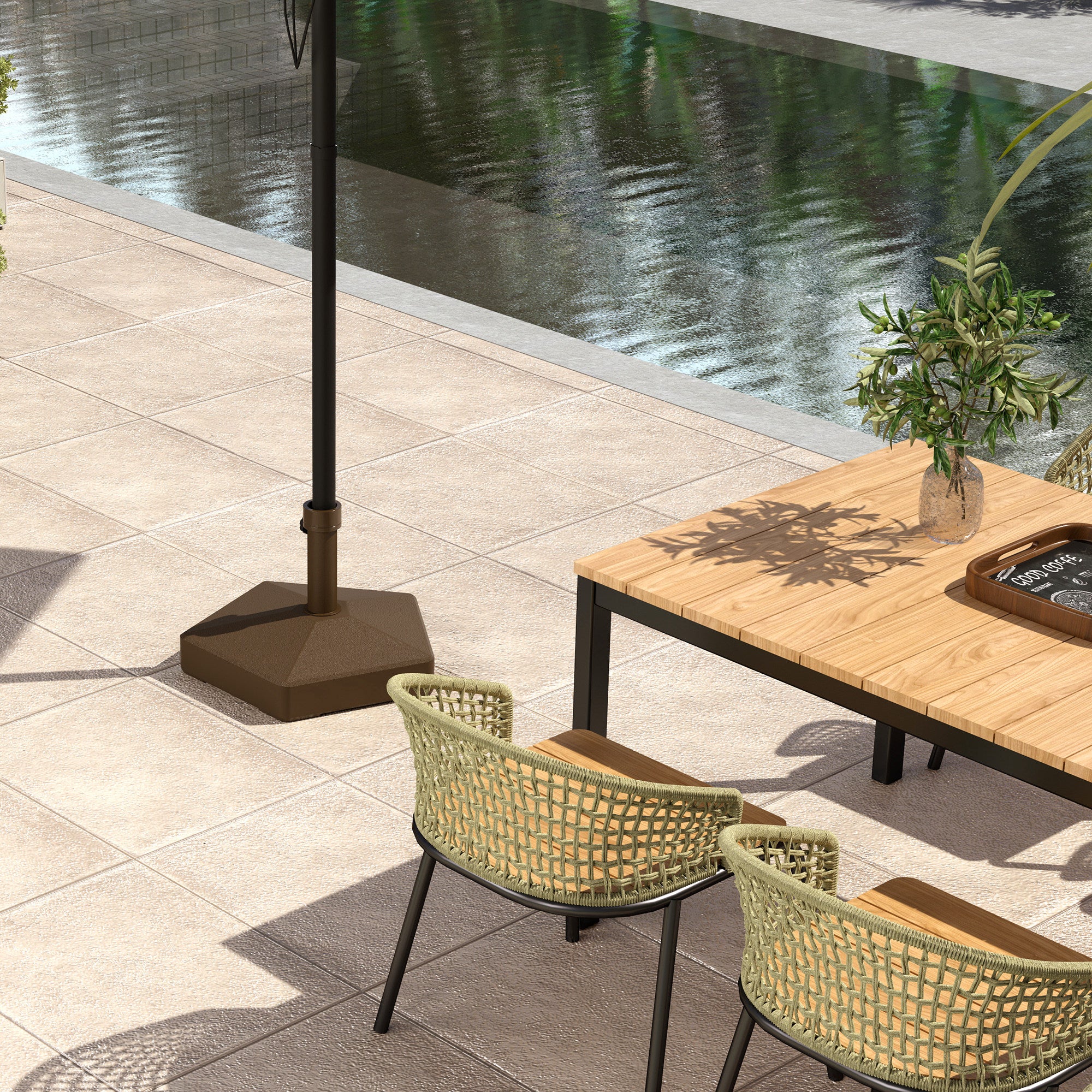 Patio Umbrella Base Holder, Heavy Duty Outdoor Umbrella Stand Base, Filled Up to 42lbs with Stand or 33lbs with Water for Garden, Poolside, Brown - Image 11