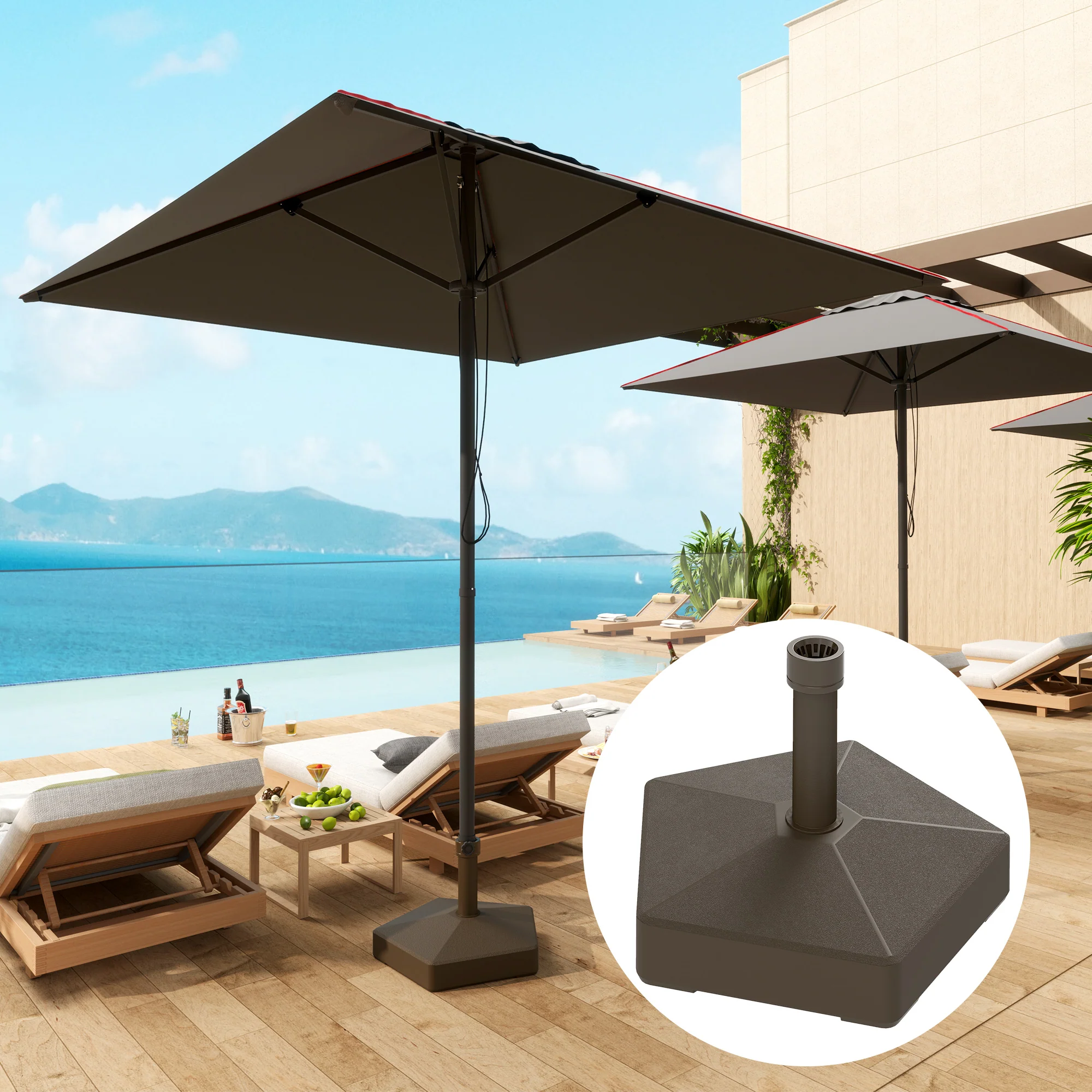 Patio Umbrella Base Holder, Heavy Duty Outdoor Umbrella Stand Base, Filled Up to 42lbs with Stand or 33lbs with Water for Garden, Poolside, Brown - Image 3