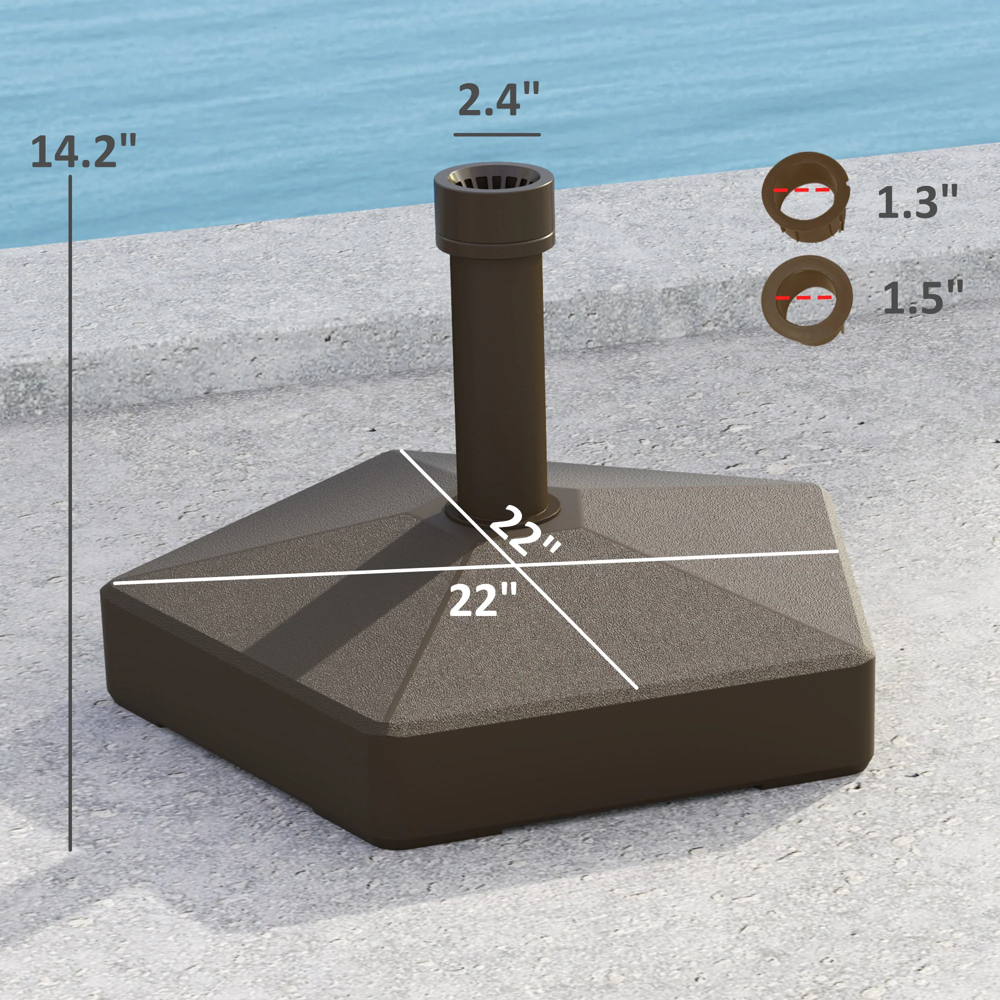 Patio Umbrella Base Holder, Heavy Duty Outdoor Umbrella Stand Base, Filled Up to 42lbs with Stand or 33lbs with Water for Garden, Poolside, Brown - Image 5