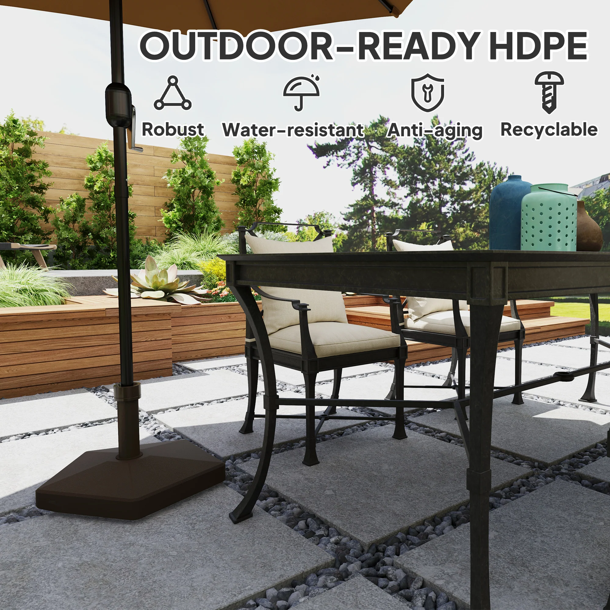 Patio Umbrella Base Holder, Heavy Duty Outdoor Umbrella Stand Base, Filled Up to 42lbs with Stand or 33lbs with Water for Garden, Poolside, Brown - Image 8