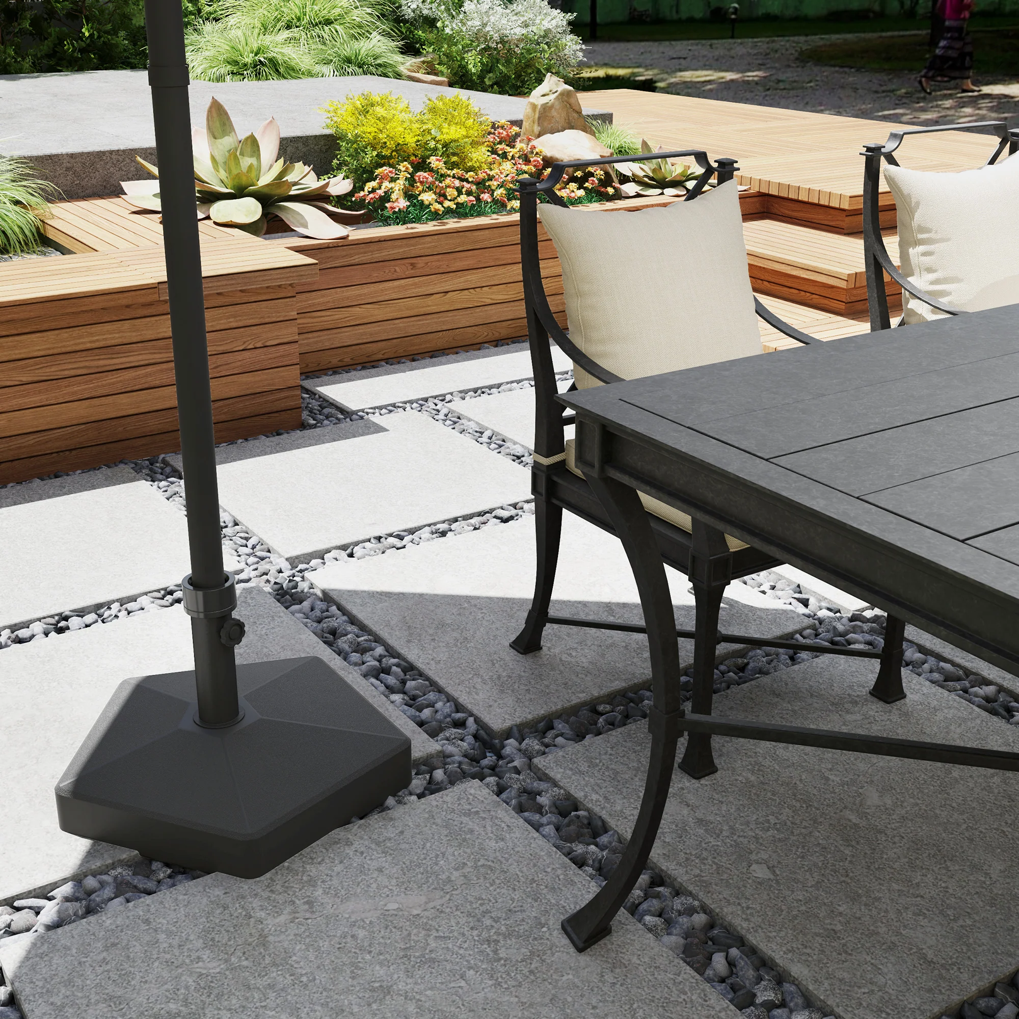 Patio Umbrella Base Holder, Heavy Duty Outdoor Umbrella Stand Base, Filled Up to 42lbs with Stand or 33lbs with Water for Garden, Poolside, Black - Image 10