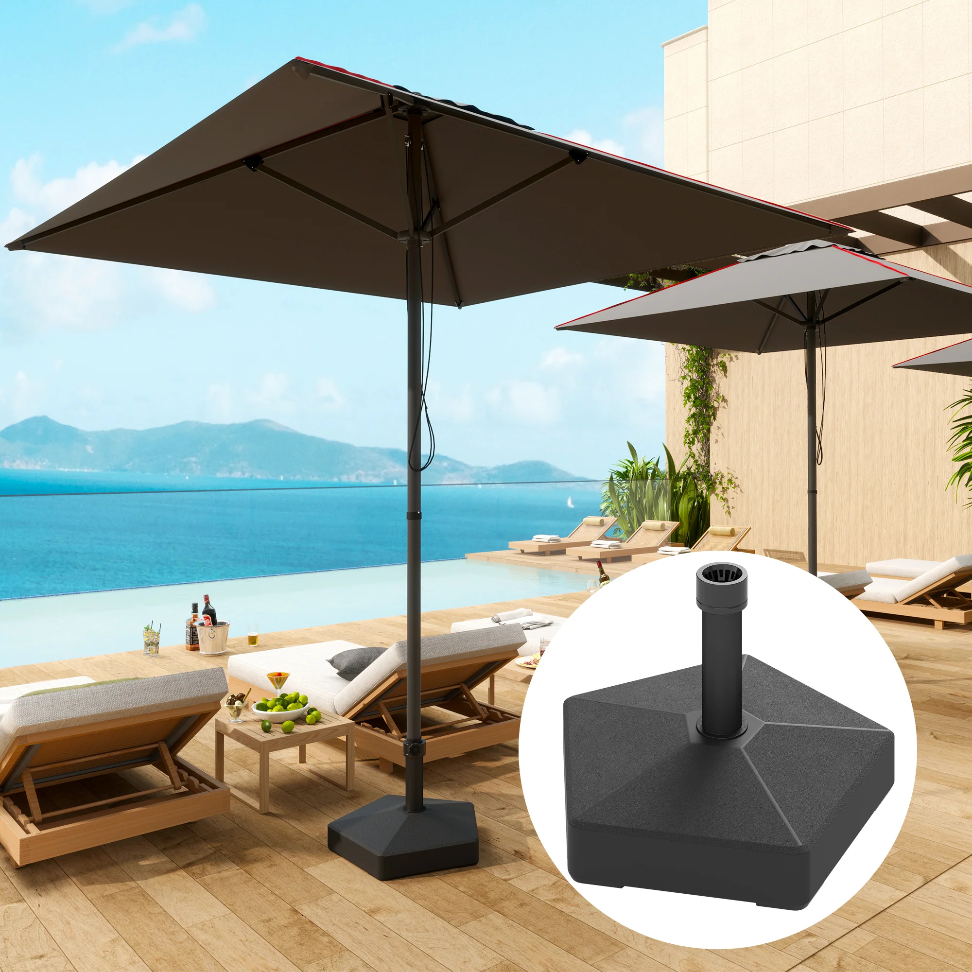 Patio Umbrella Base Holder, Heavy Duty Outdoor Umbrella Stand Base, Filled Up to 42lbs with Stand or 33lbs with Water for Garden, Poolside, Black - Image 3