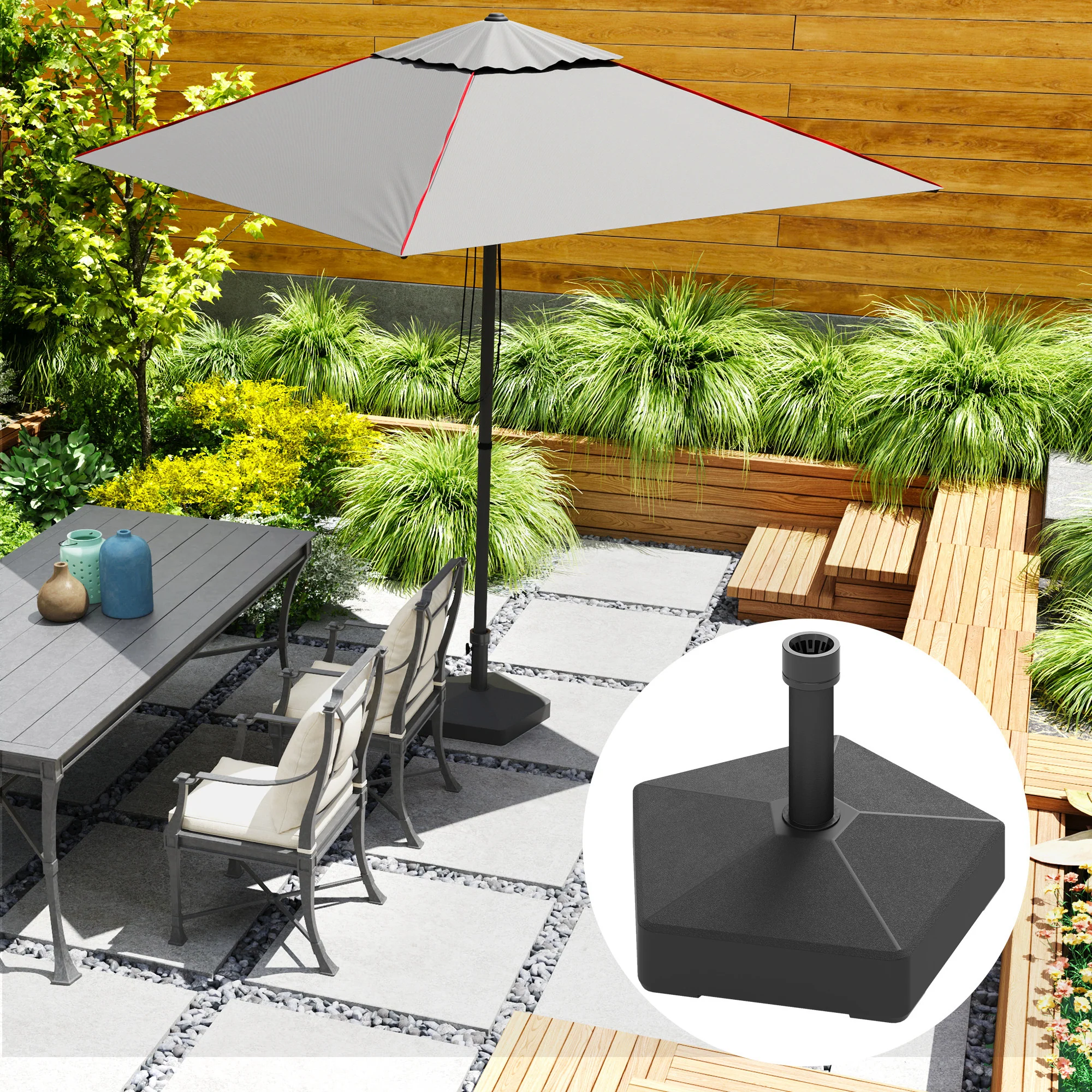 Patio Umbrella Base Holder, Heavy Duty Outdoor Umbrella Stand Base, Filled Up to 42lbs with Stand or 33lbs with Water for Garden, Poolside, Black - Image 4