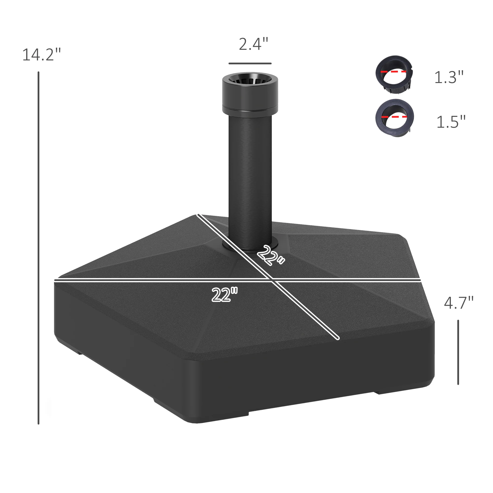 Patio Umbrella Base Holder, Heavy Duty Outdoor Umbrella Stand Base, Filled Up to 42lbs with Stand or 33lbs with Water for Garden, Poolside, Black - Image 5