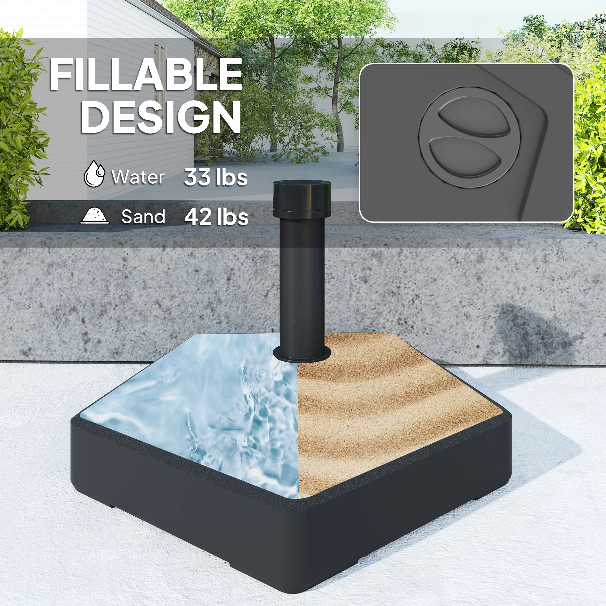 Patio Umbrella Base Holder, Heavy Duty Outdoor Umbrella Stand Base, Filled Up to 42lbs with Stand or 33lbs with Water for Garden, Poolside, Black - Image 6