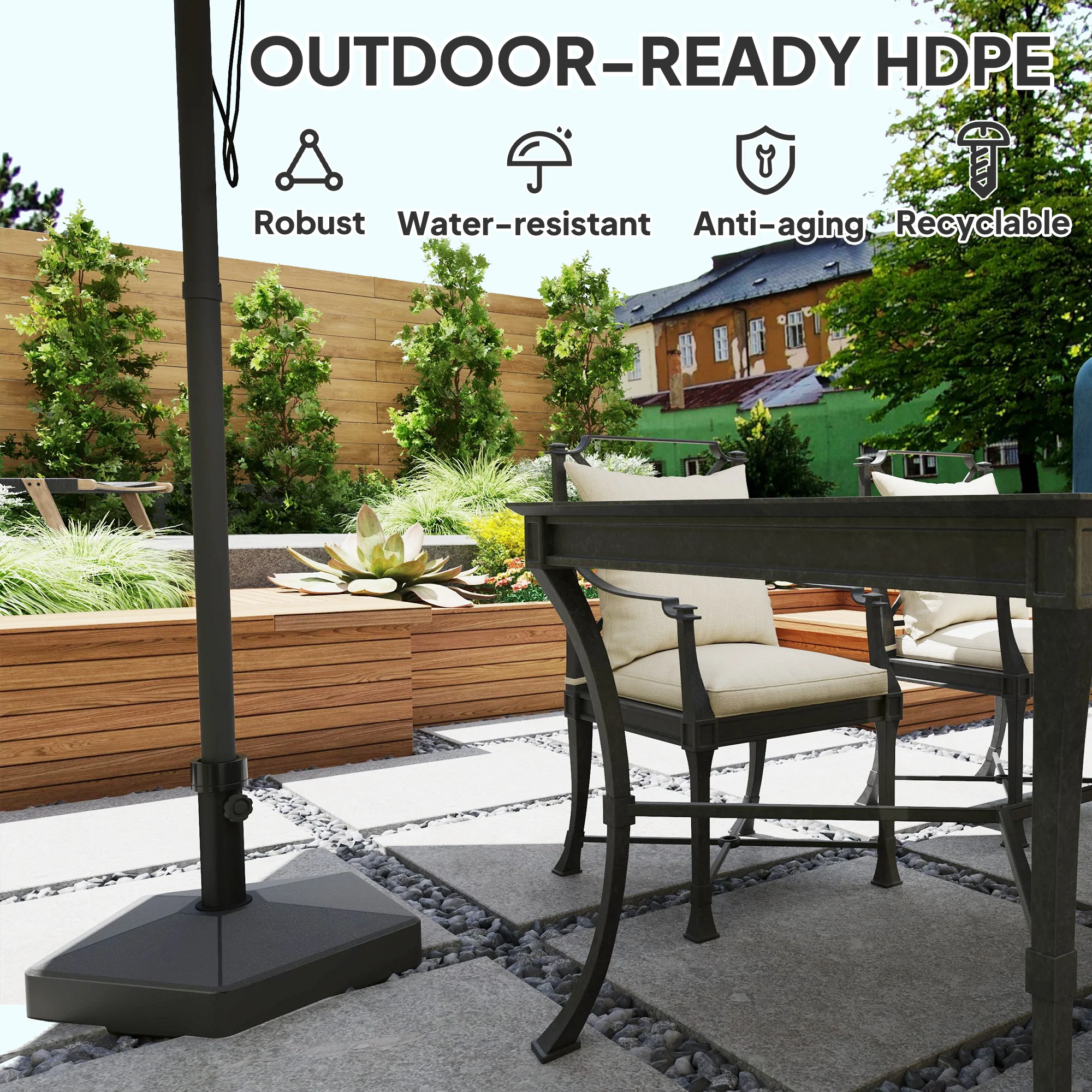 Patio Umbrella Base Holder, Heavy Duty Outdoor Umbrella Stand Base, Filled Up to 42lbs with Stand or 33lbs with Water for Garden, Poolside, Black - Image 8