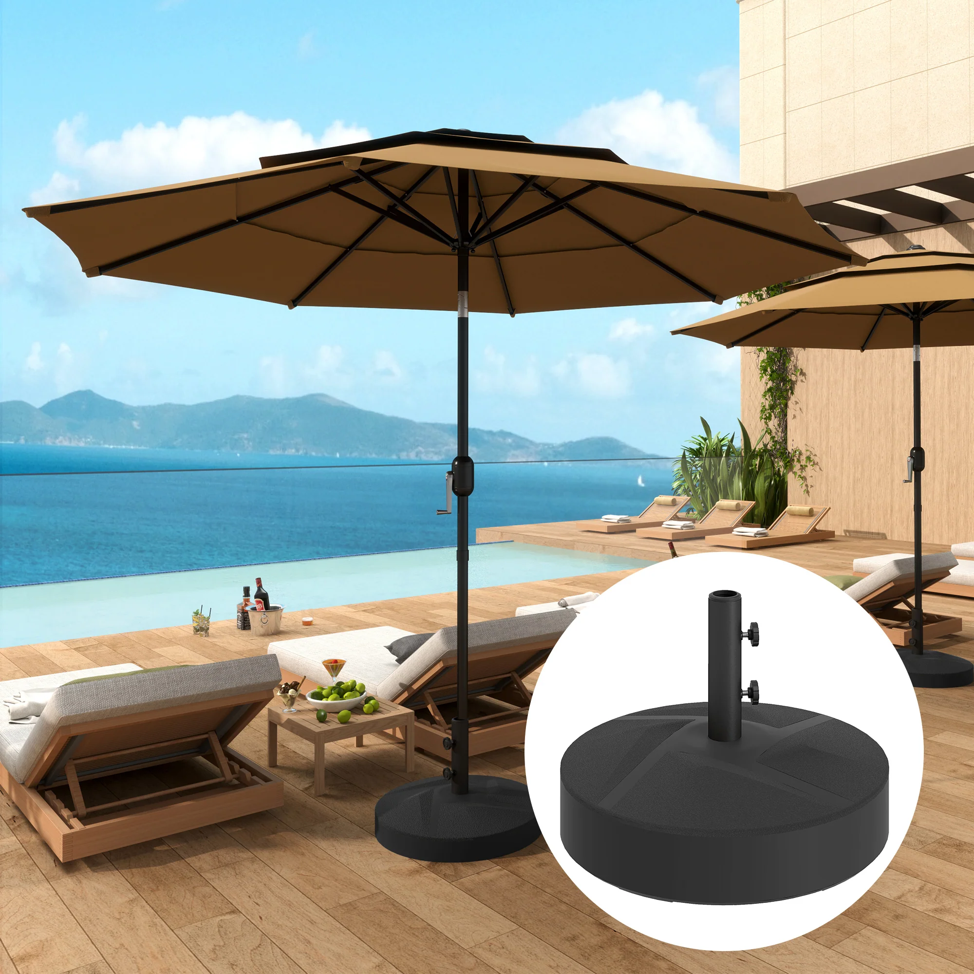 Patio Umbrella Base Holder, Heavy Duty Outdoor Umbrella Stand Base, Filled Up to 66lbs with Stand or 55lbs with Water for Garden, Poolside, Black - Image 3