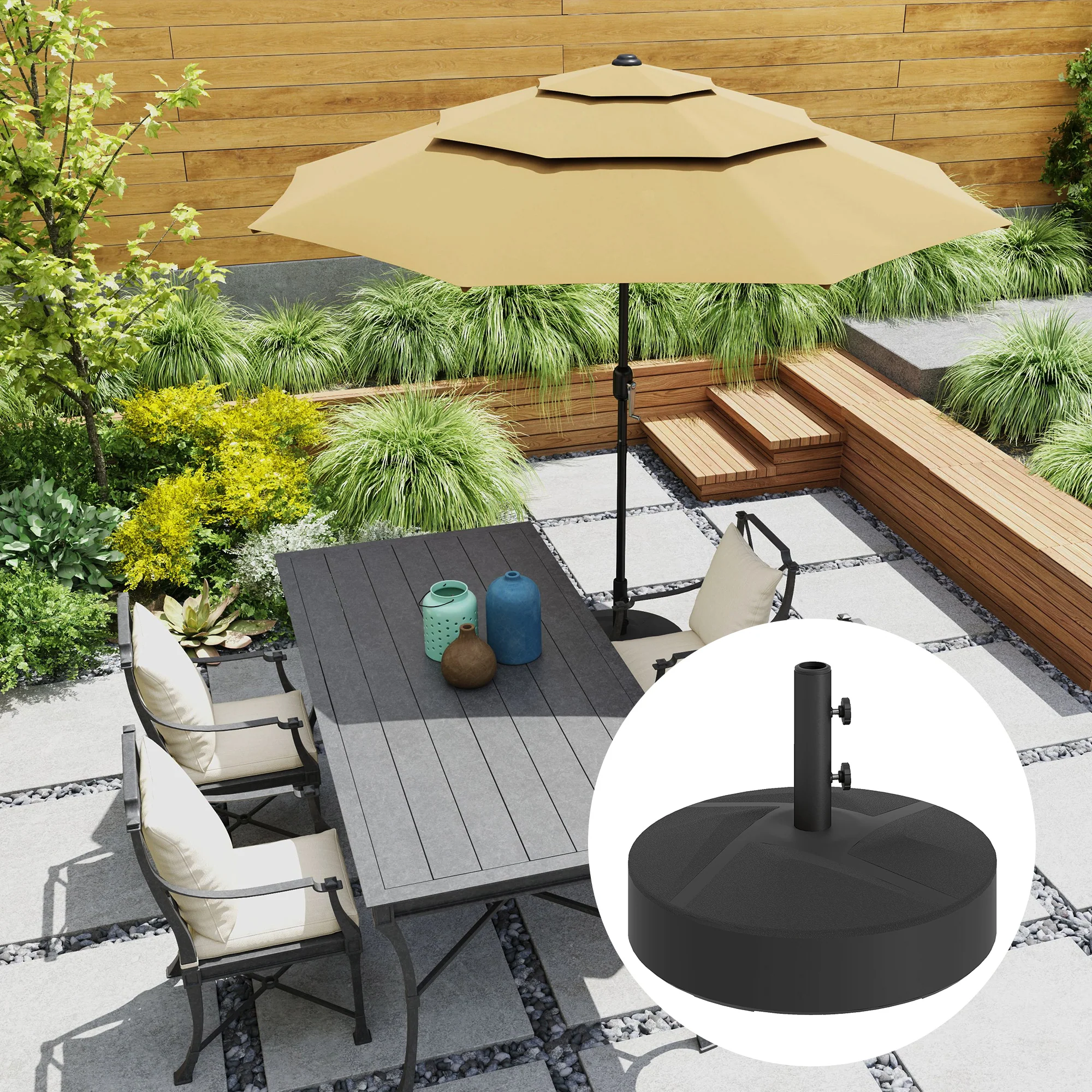 Patio Umbrella Base Holder, Heavy Duty Outdoor Umbrella Stand Base, Filled Up to 66lbs with Stand or 55lbs with Water for Garden, Poolside, Black - Image 4