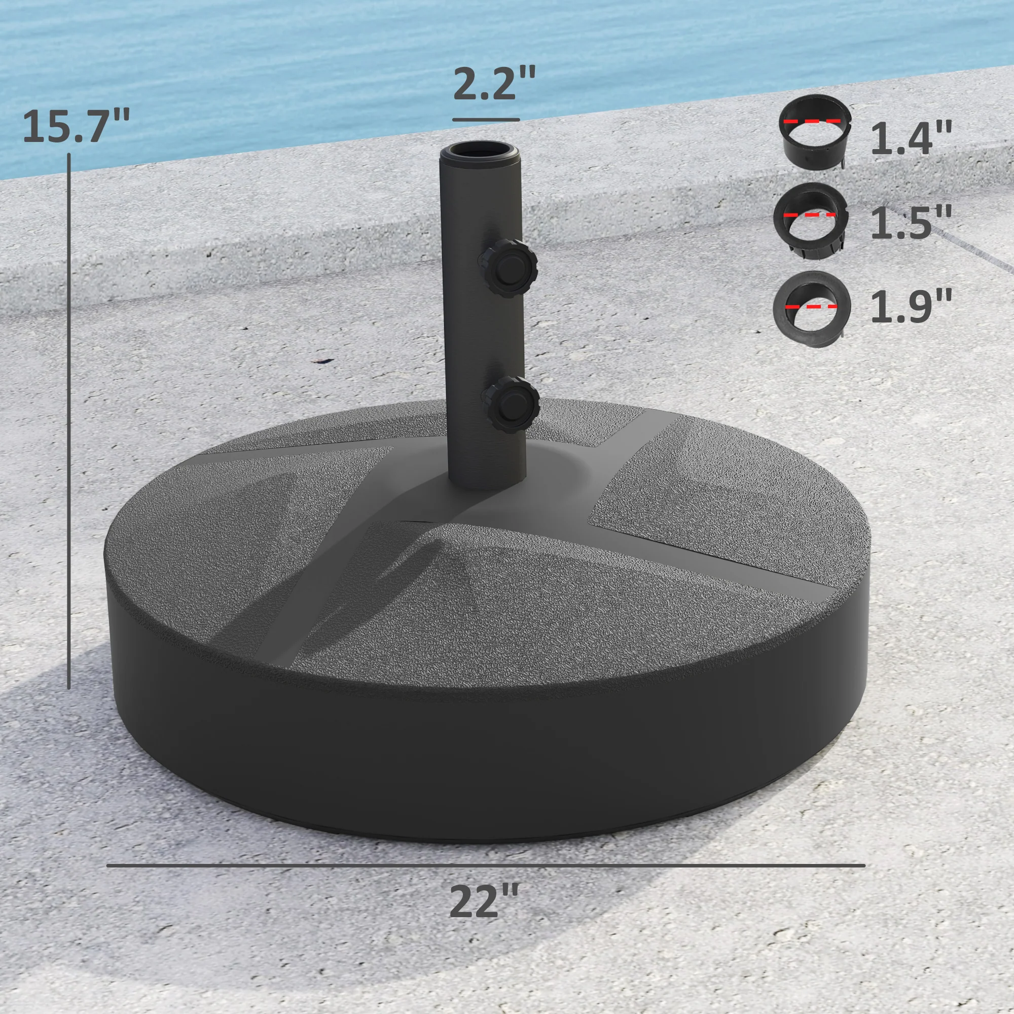 Patio Umbrella Base Holder, Heavy Duty Outdoor Umbrella Stand Base, Filled Up to 66lbs with Stand or 55lbs with Water for Garden, Poolside, Black - Image 5