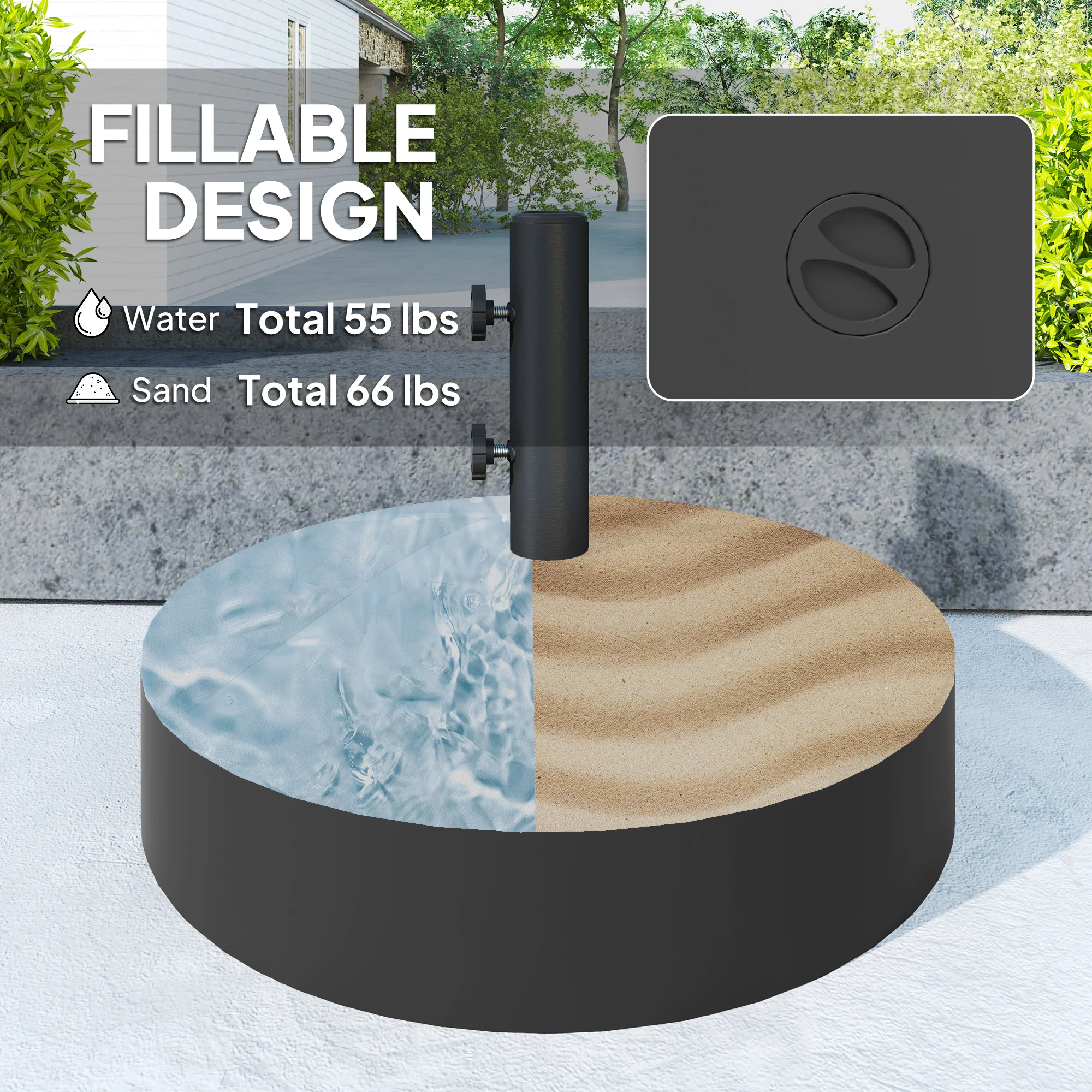 Patio Umbrella Base Holder, Heavy Duty Outdoor Umbrella Stand Base, Filled Up to 66lbs with Stand or 55lbs with Water for Garden, Poolside, Black - Image 7