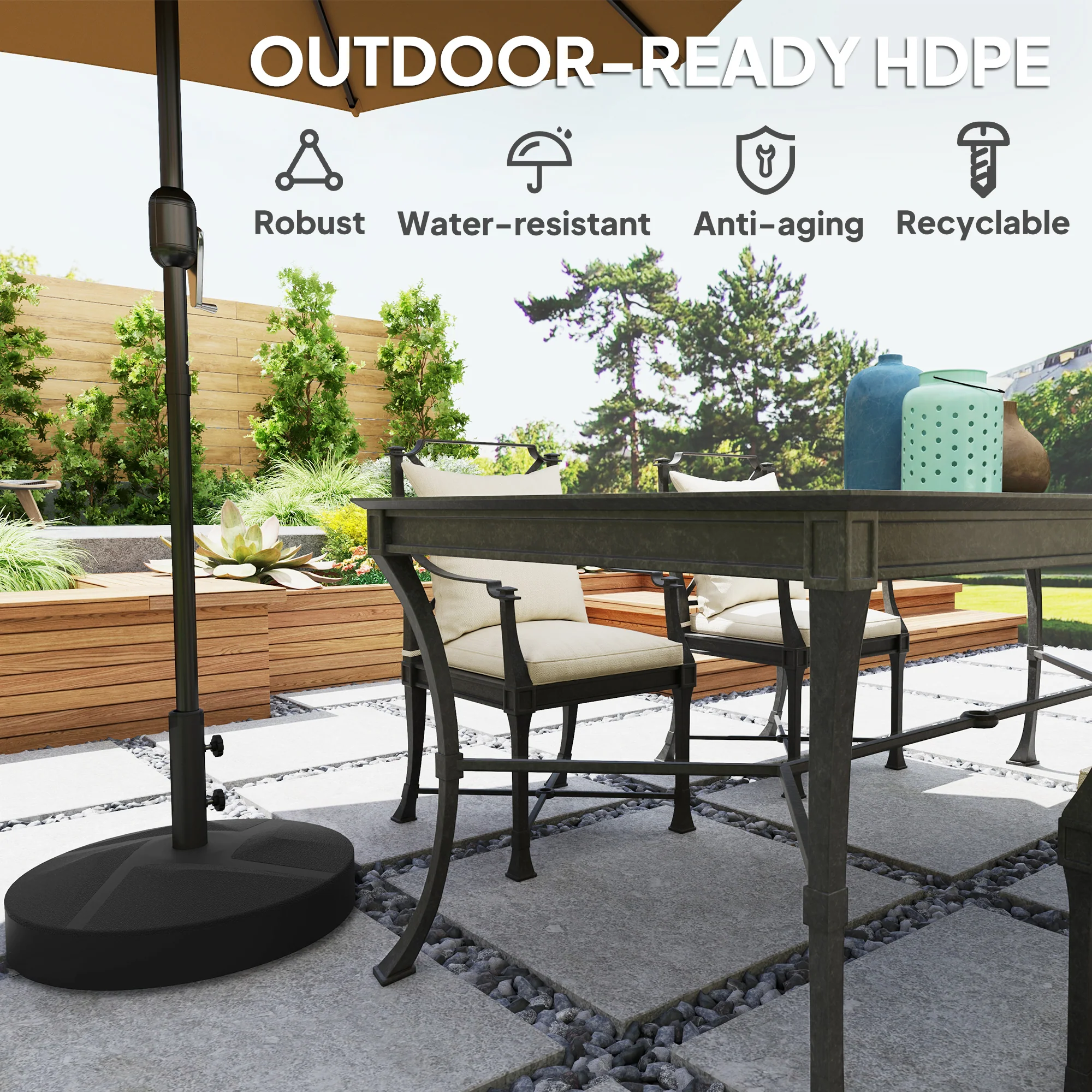 Patio Umbrella Base Holder, Heavy Duty Outdoor Umbrella Stand Base, Filled Up to 66lbs with Stand or 55lbs with Water for Garden, Poolside, Black - Image 8