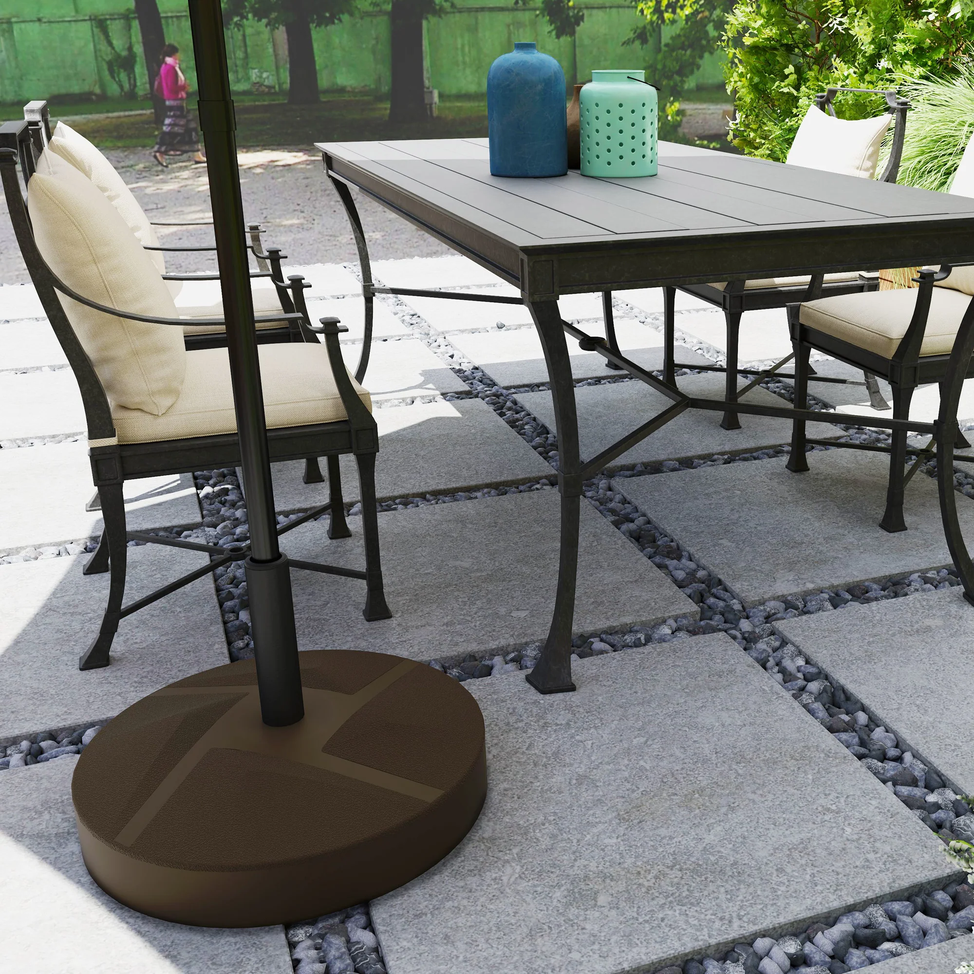 Patio Umbrella Base Holder, Heavy Duty Outdoor Umbrella Stand Base, Filled Up to 66lbs with Stand or 55lbs with Water for Garden, Poolside, Brown - Image 10