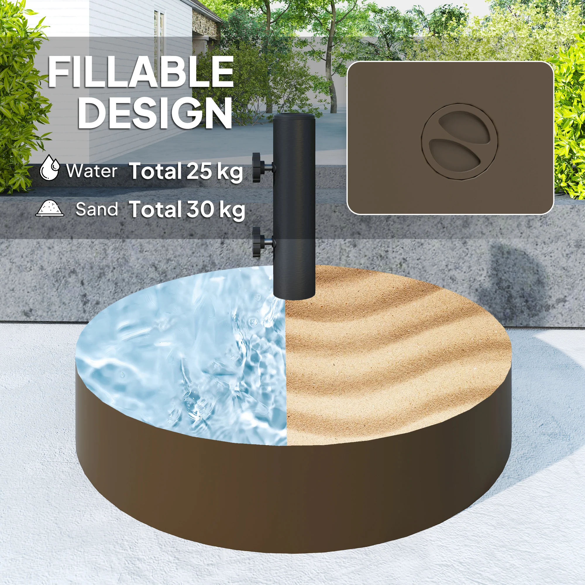 Patio Umbrella Base Holder, Heavy Duty Outdoor Umbrella Stand Base, Filled Up to 66lbs with Stand or 55lbs with Water for Garden, Poolside, Brown - Image 7