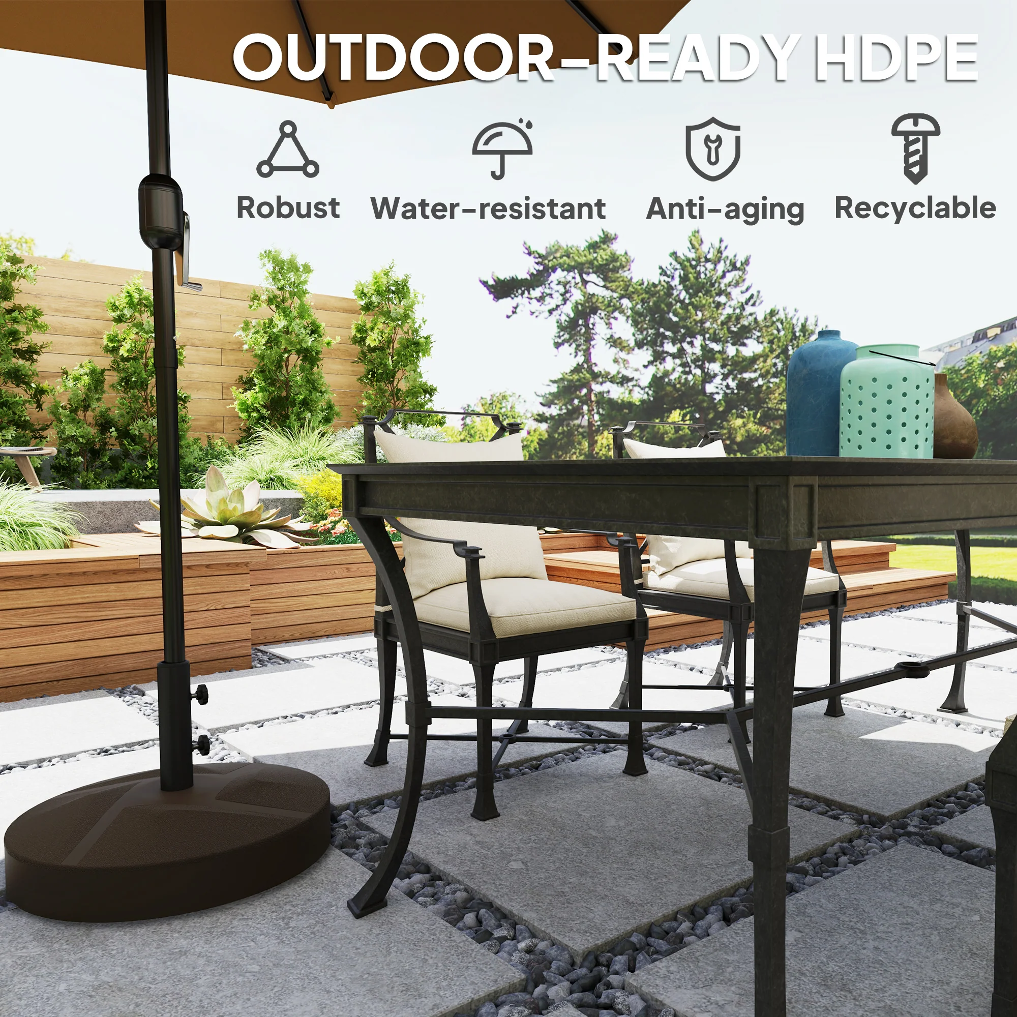 Patio Umbrella Base Holder, Heavy Duty Outdoor Umbrella Stand Base, Filled Up to 66lbs with Stand or 55lbs with Water for Garden, Poolside, Brown - Image 8