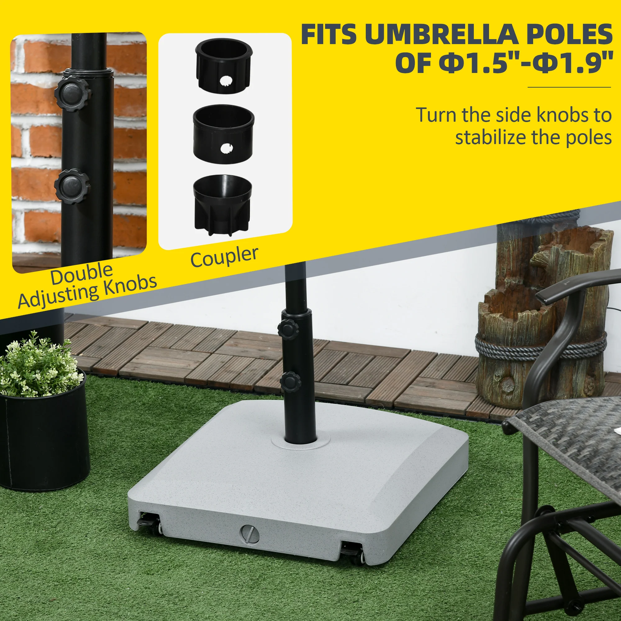 Patio Umbrella Base with Wheels 53lbs Water or 66lbs Sand Filled Gray - Image 7