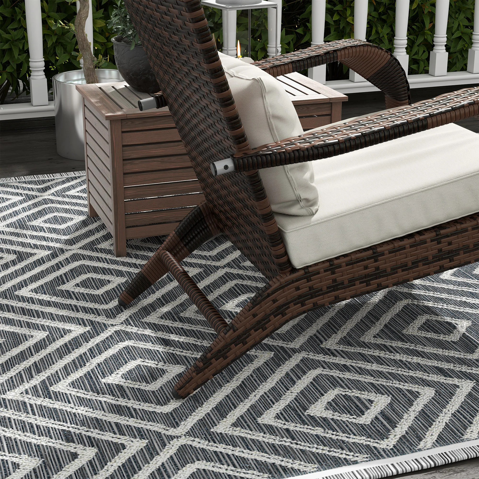 Porch Chair with Ottoman, Outdoor Fire Pit Chair with Cushions, High-Back, Cream White - Image 10