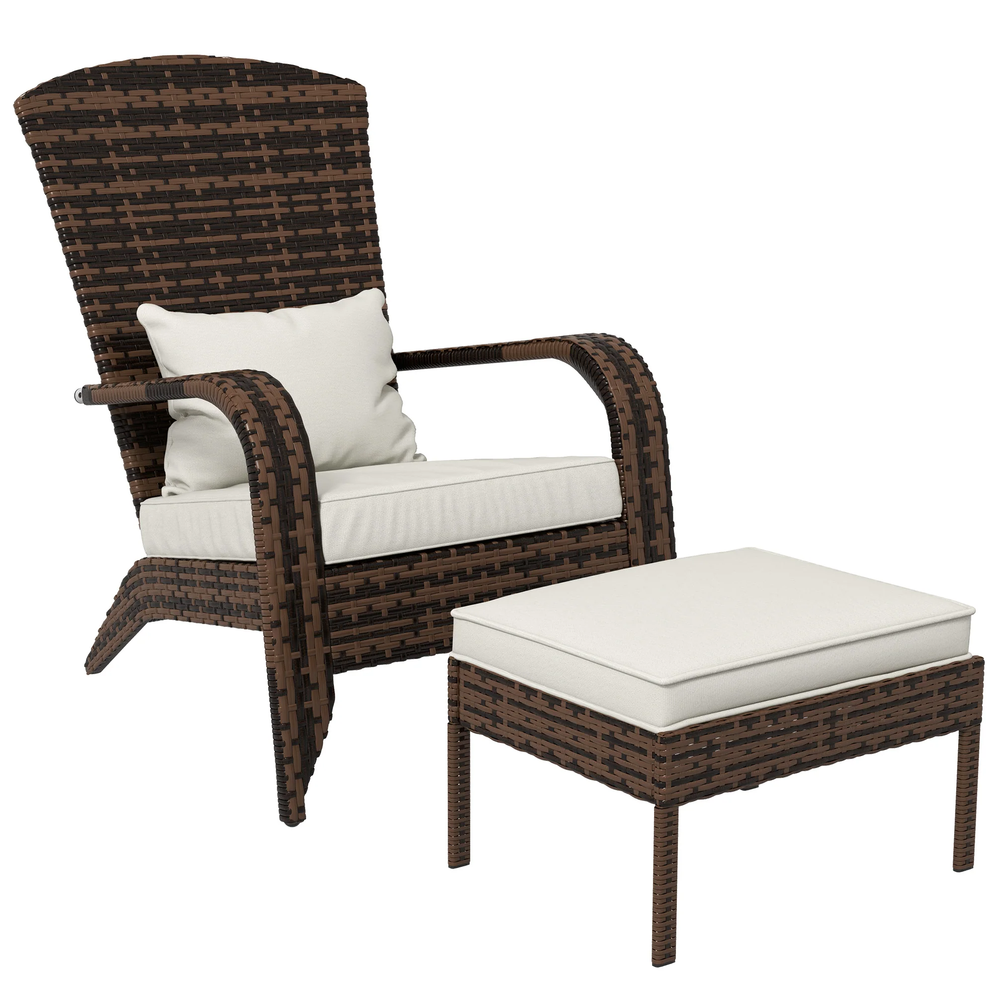 Porch Chair with Ottoman, Outdoor Fire Pit Chair with Cushions, High-Back, Cream White - Image 12