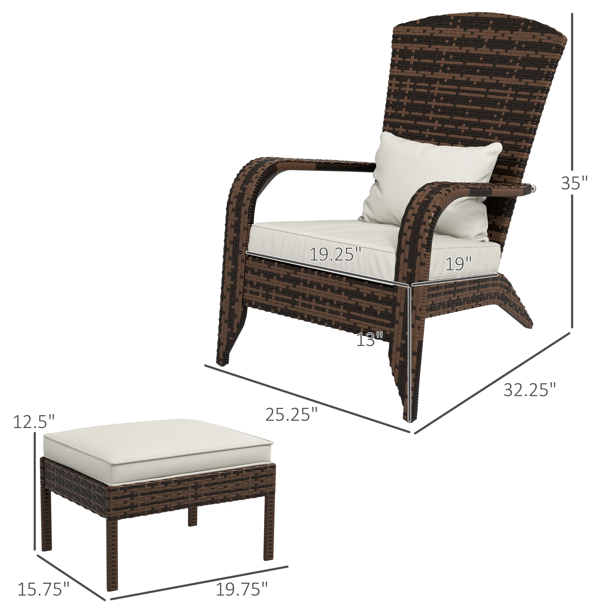 Porch Chair with Ottoman, Outdoor Fire Pit Chair with Cushions, High-Back, Cream White - Image 5