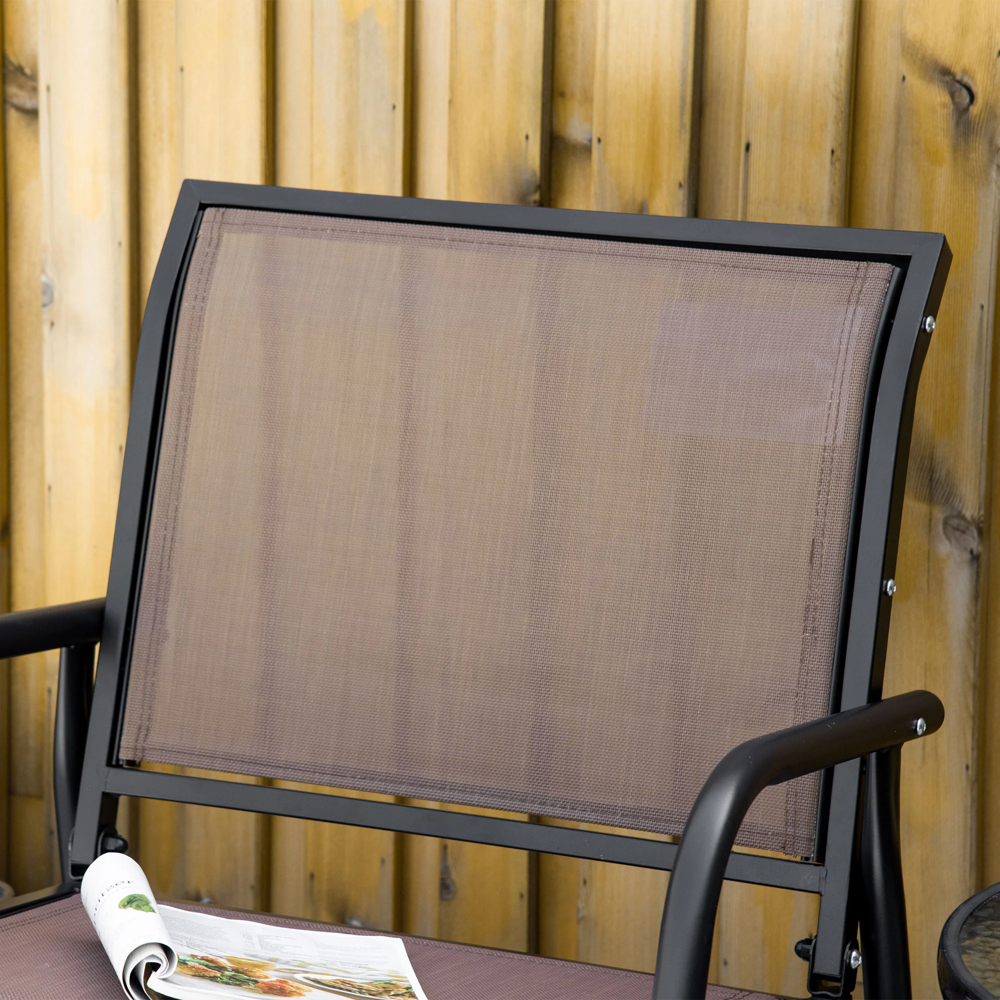Steel Frame Swing Glider Chair with Breathable Mesh & Curved Armrests, Brown - Image 10