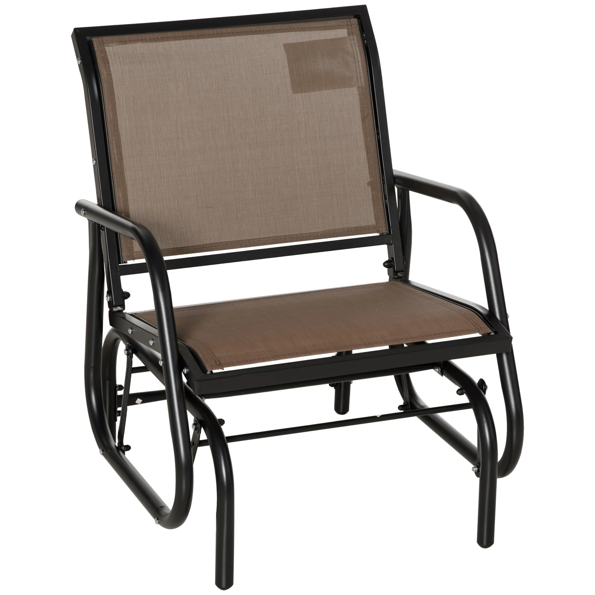Steel Frame Swing Glider Chair with Breathable Mesh & Curved Armrests, Brown - Image 12