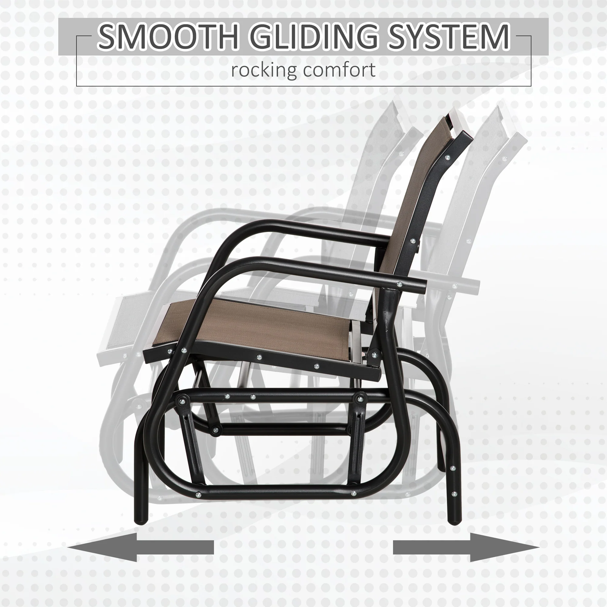 Steel Frame Swing Glider Chair with Breathable Mesh & Curved Armrests, Brown - Image 6