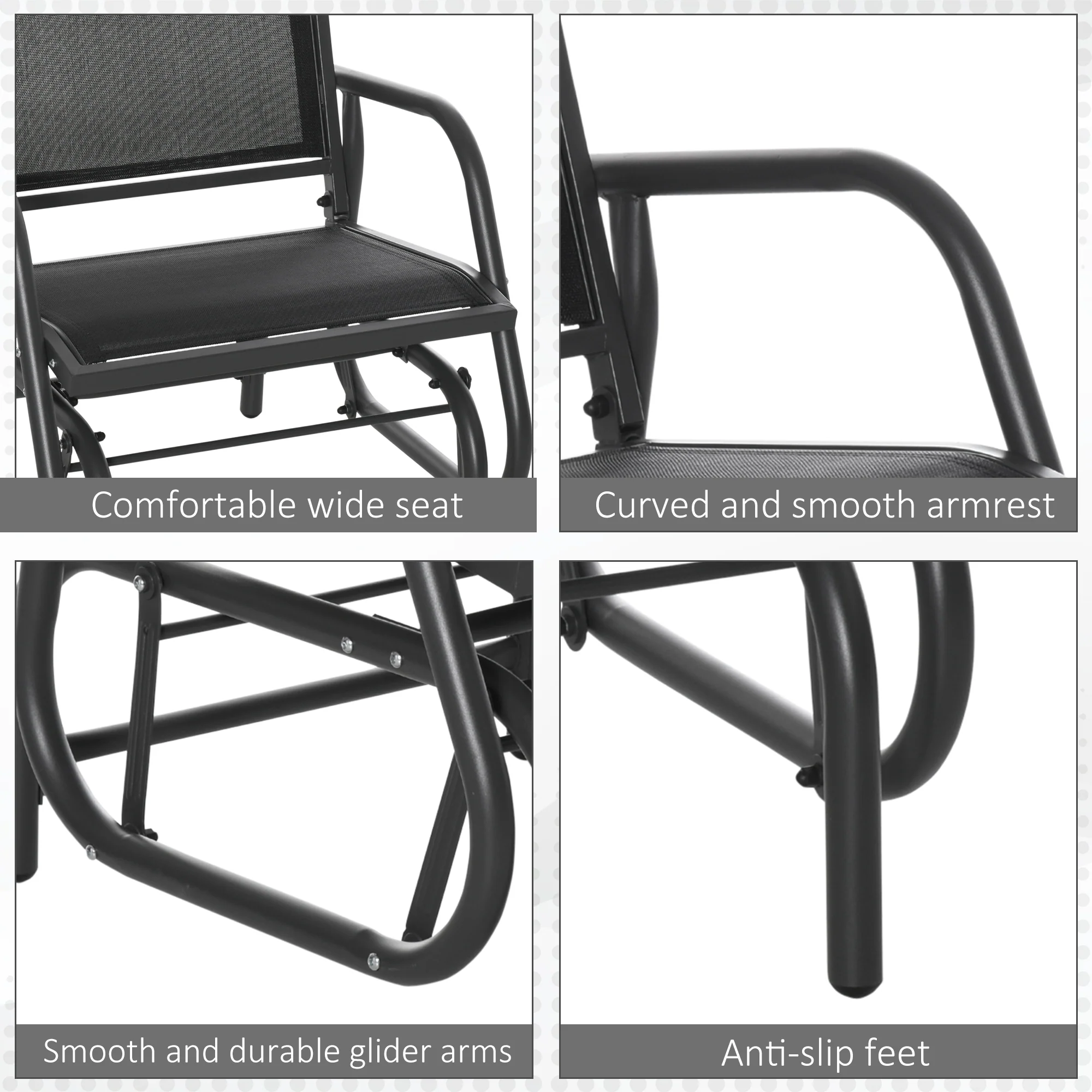 Outdoor Steel Glider Chair with Curved Armrests, Black - Image 9