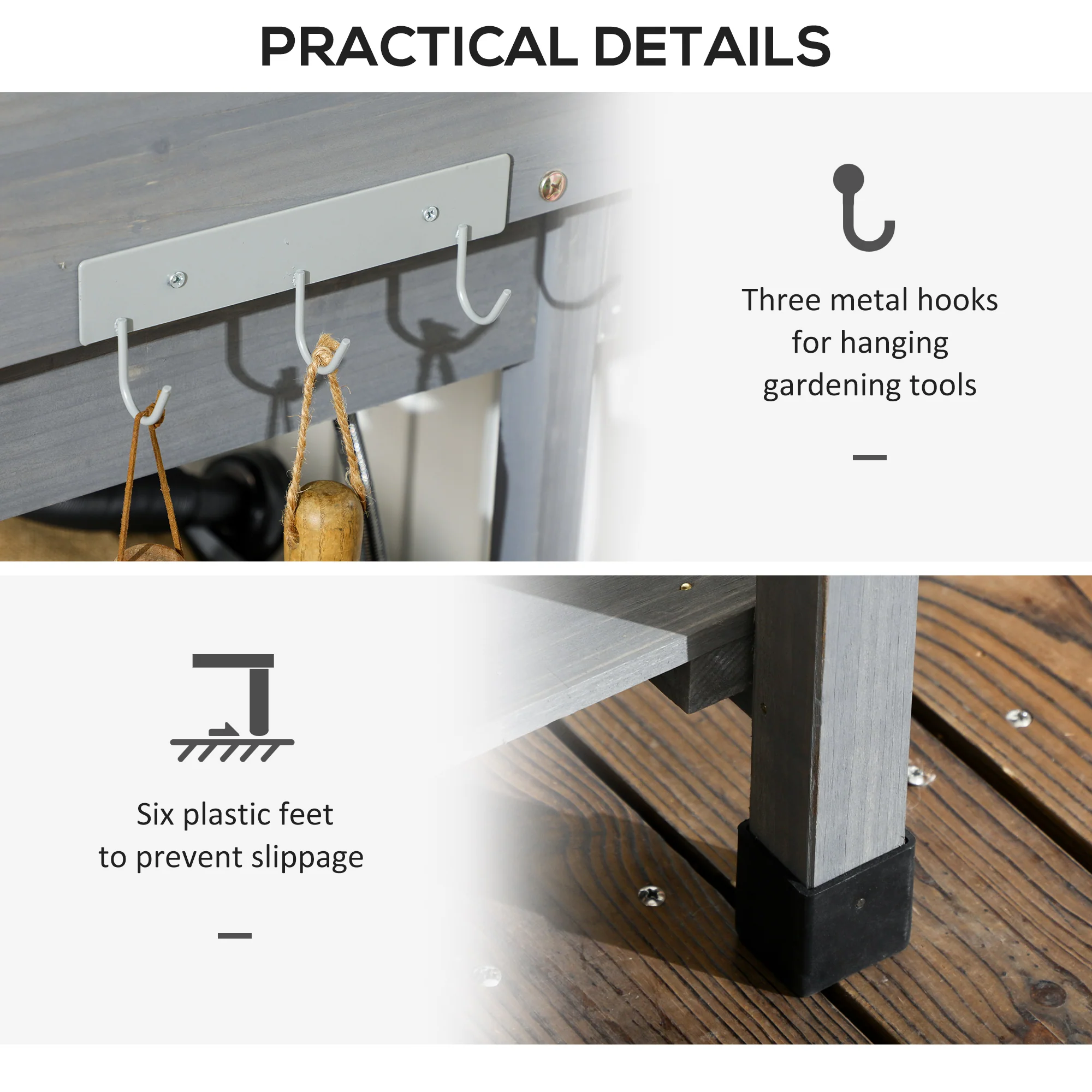 Potting Bench Table with Storage Shelves, Removable Sink, Faucet and Drawer, Gray - Image 8