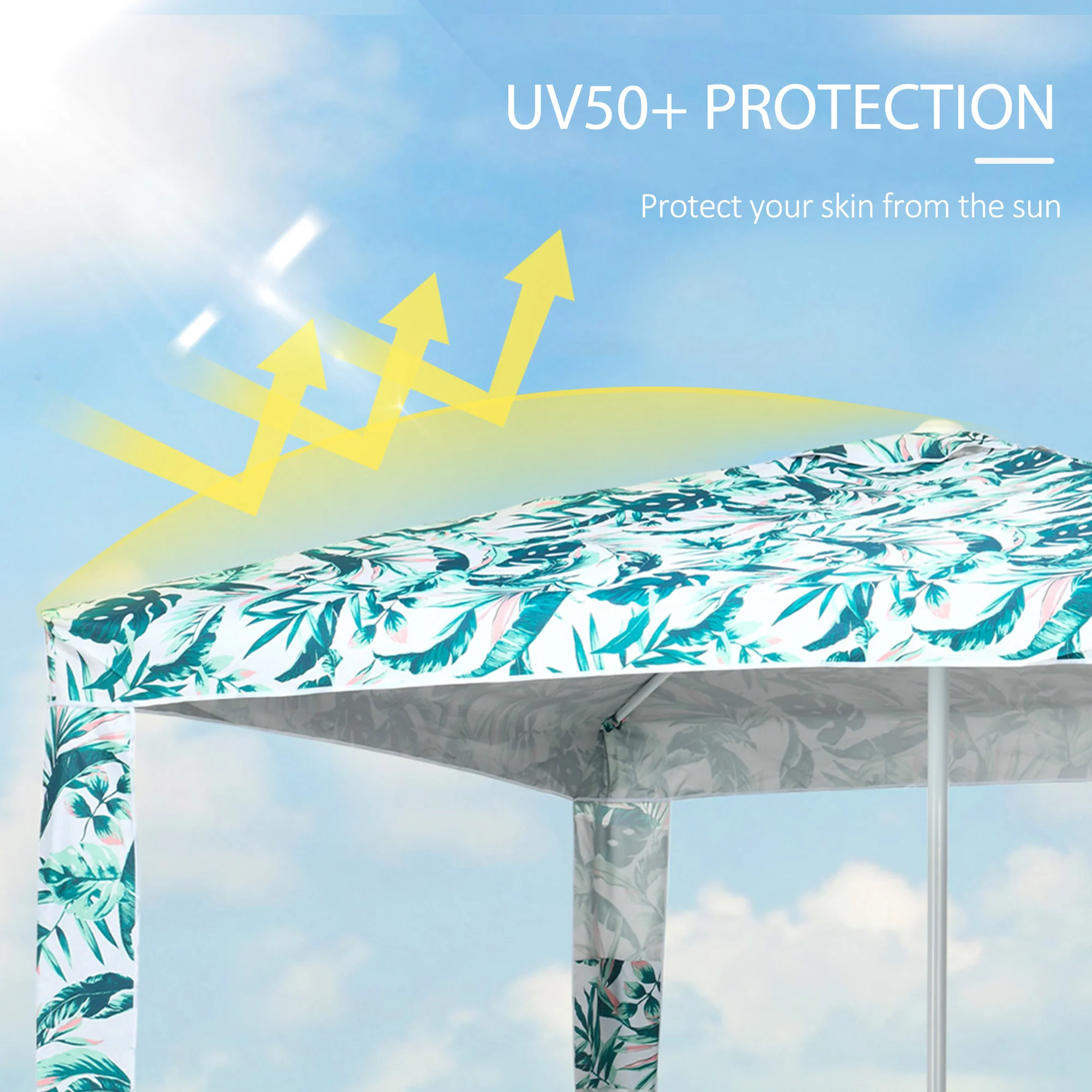 6.5' UV50+ Beach Canopy with Sandbags, Easy Assembly Sun Shelter in Green Coconut Palm - Image 6