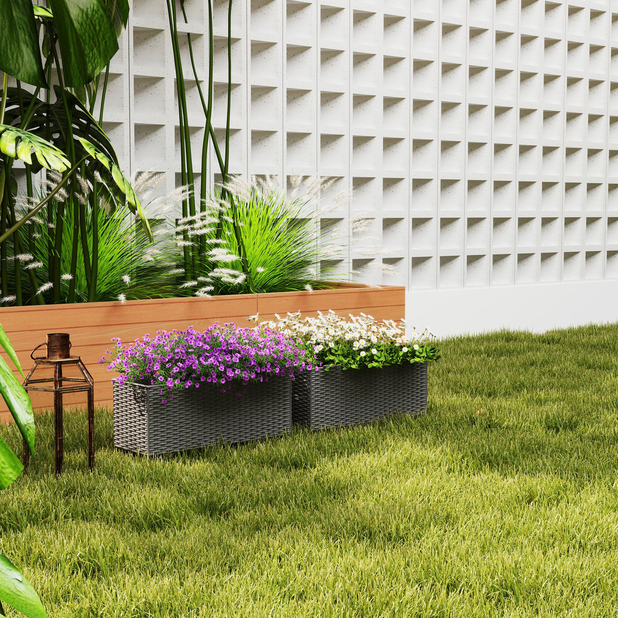 Railing Planter Box (2 Pack, 20 Inch), Self-Watering Hanging Flower Pots with Hooks for Fence, Balcony, Garden, Patio, Rattan Look, Gray - Image 10