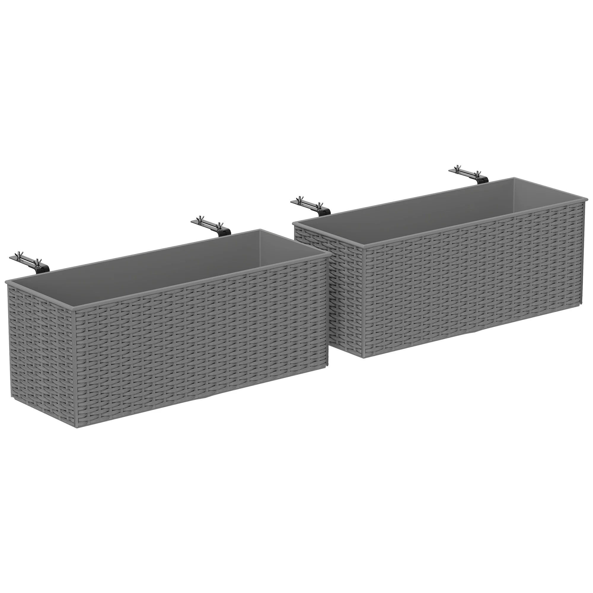 Railing Planter Box (2 Pack, 20 Inch), Self-Watering Hanging Flower Pots with Hooks for Fence, Balcony, Garden, Patio, Rattan Look, Gray - Image 12