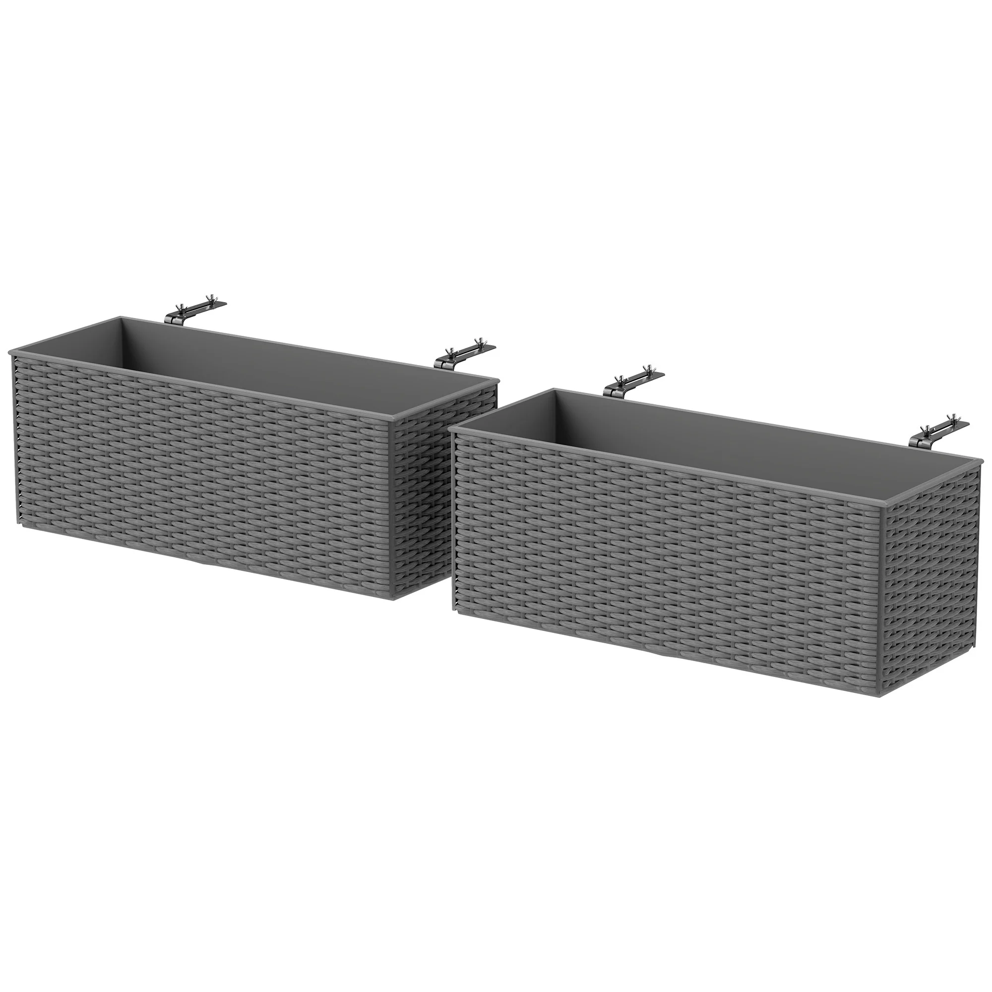 Railing Planter Box (2 Pack, 20 Inch), Self-Watering Hanging Flower Pots with Hooks for Fence, Balcony, Garden, Patio, Rattan Look, Gray - Image 2