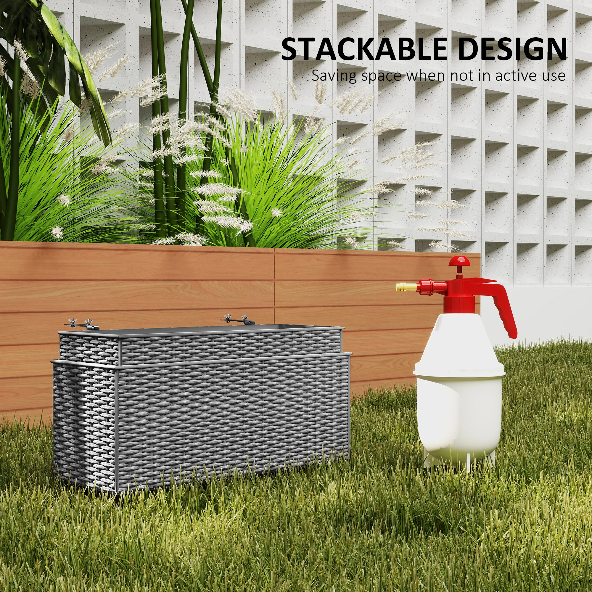 Railing Planter Box (2 Pack, 20 Inch), Self-Watering Hanging Flower Pots with Hooks for Fence, Balcony, Garden, Patio, Rattan Look, Gray - Image 7