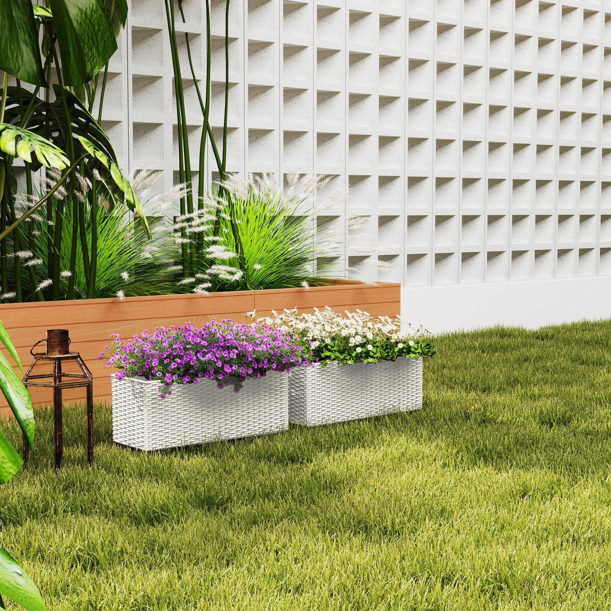 Railing Planter Box (2 Pack, 20 Inch), Self-Watering Hanging Flower Pots with Hooks for Fence, Balcony, Garden, Patio, Rattan Look, White - Image 10