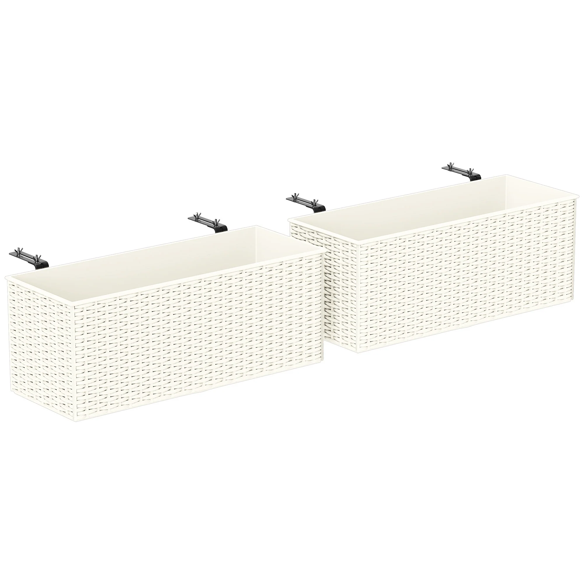 Railing Planter Box (2 Pack, 20 Inch), Self-Watering Hanging Flower Pots with Hooks for Fence, Balcony, Garden, Patio, Rattan Look, White - Image 12