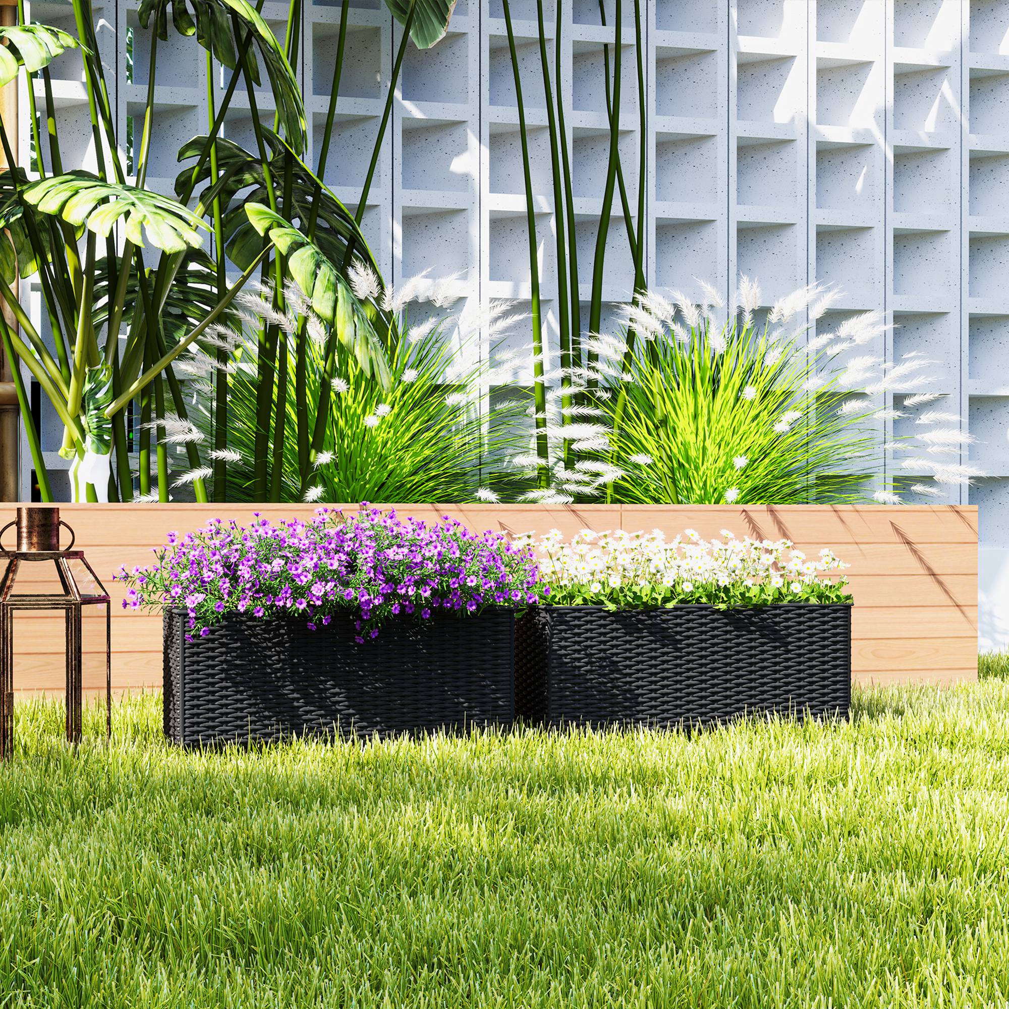 Railing Planter Box (2 Pack, 20 Inch), Self-Watering Hanging Flower Pots with Hooks for Fence, Balcony, Garden, Patio, Rattan Look, Black - Image 10
