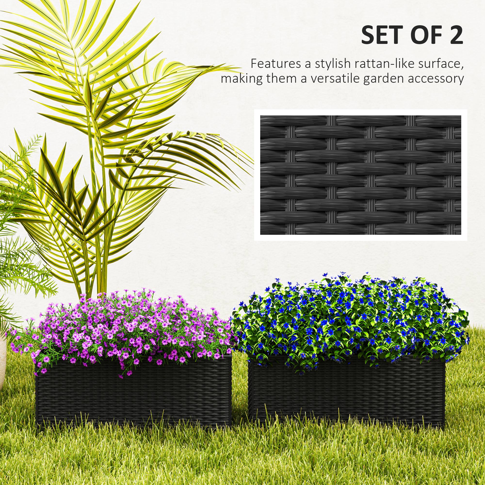 Railing Planter Box (2 Pack, 20 Inch), Self-Watering Hanging Flower Pots with Hooks for Fence, Balcony, Garden, Patio, Rattan Look, Black - Image 6