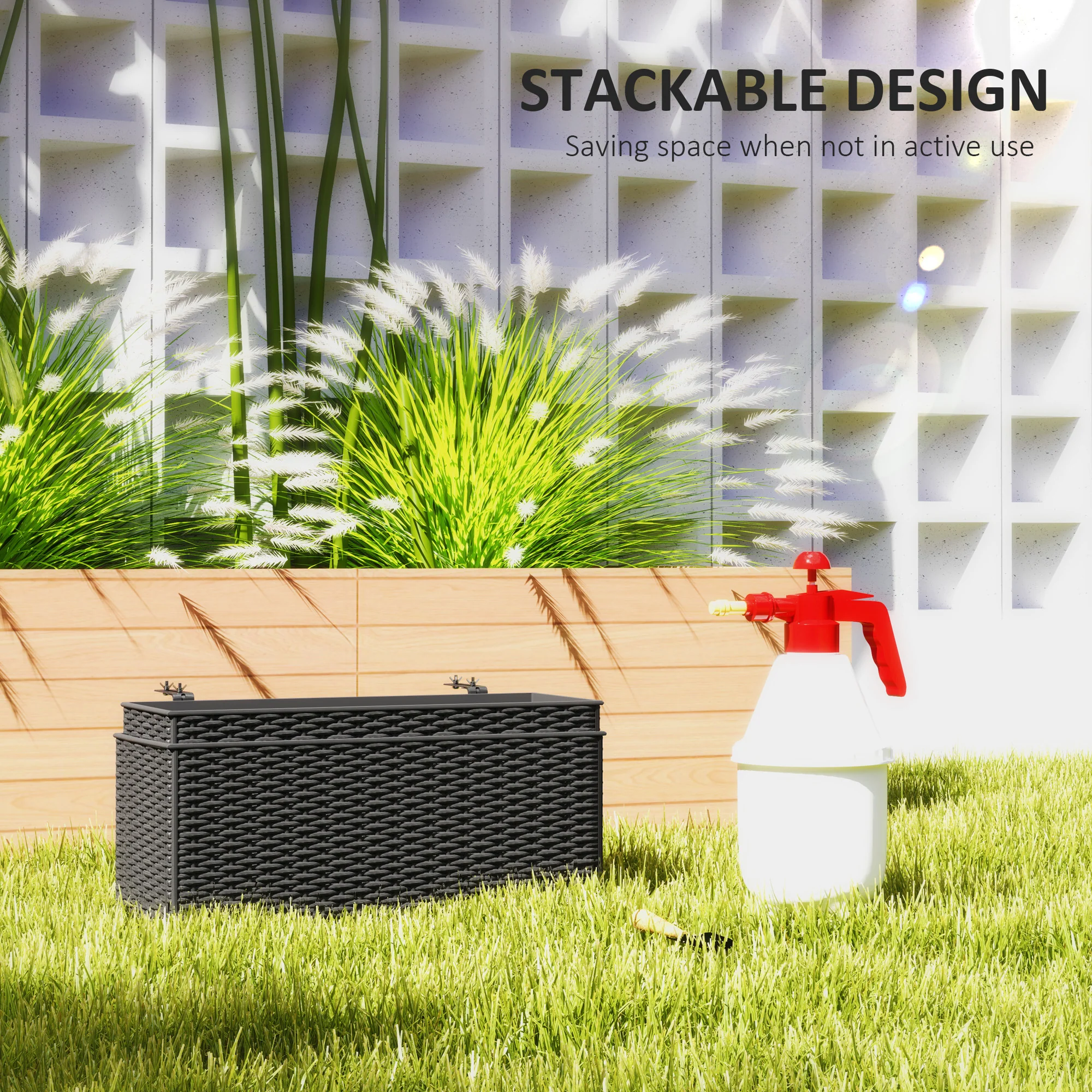 Railing Planter Box (2 Pack, 20 Inch), Self-Watering Hanging Flower Pots with Hooks for Fence, Balcony, Garden, Patio, Rattan Look, Black - Image 7