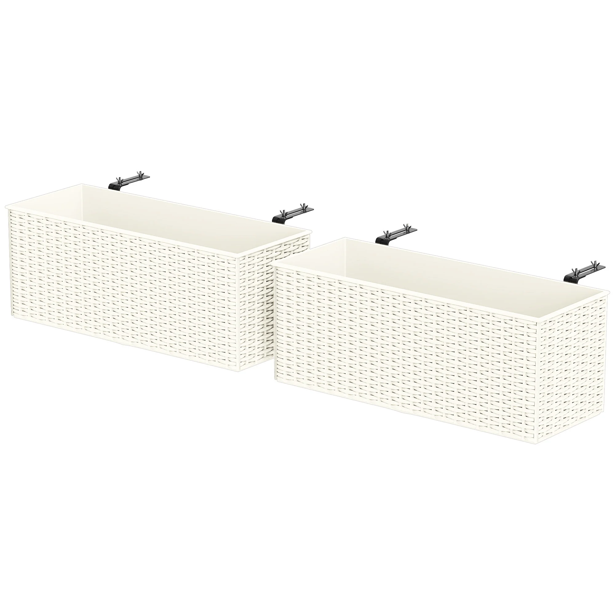 Railing Planter Box (2 Pack, 20 Inch), Self-Watering Hanging Flower Pots with Hooks for Fence, Balcony, Garden, Patio, Rattan Look, White - Image 2