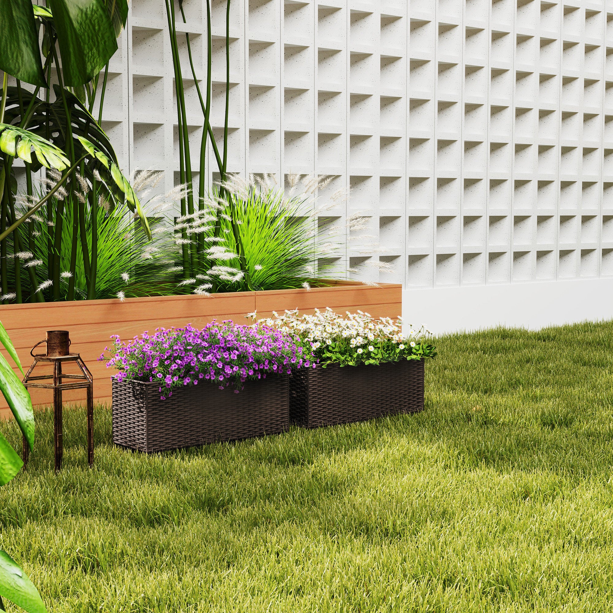 Railing Planter Box (2 Pack, 20 Inch), Self-Watering Hanging Flower Pots with Hooks for Fence, Balcony, Garden, Patio, Rattan Look, Brown - Image 10